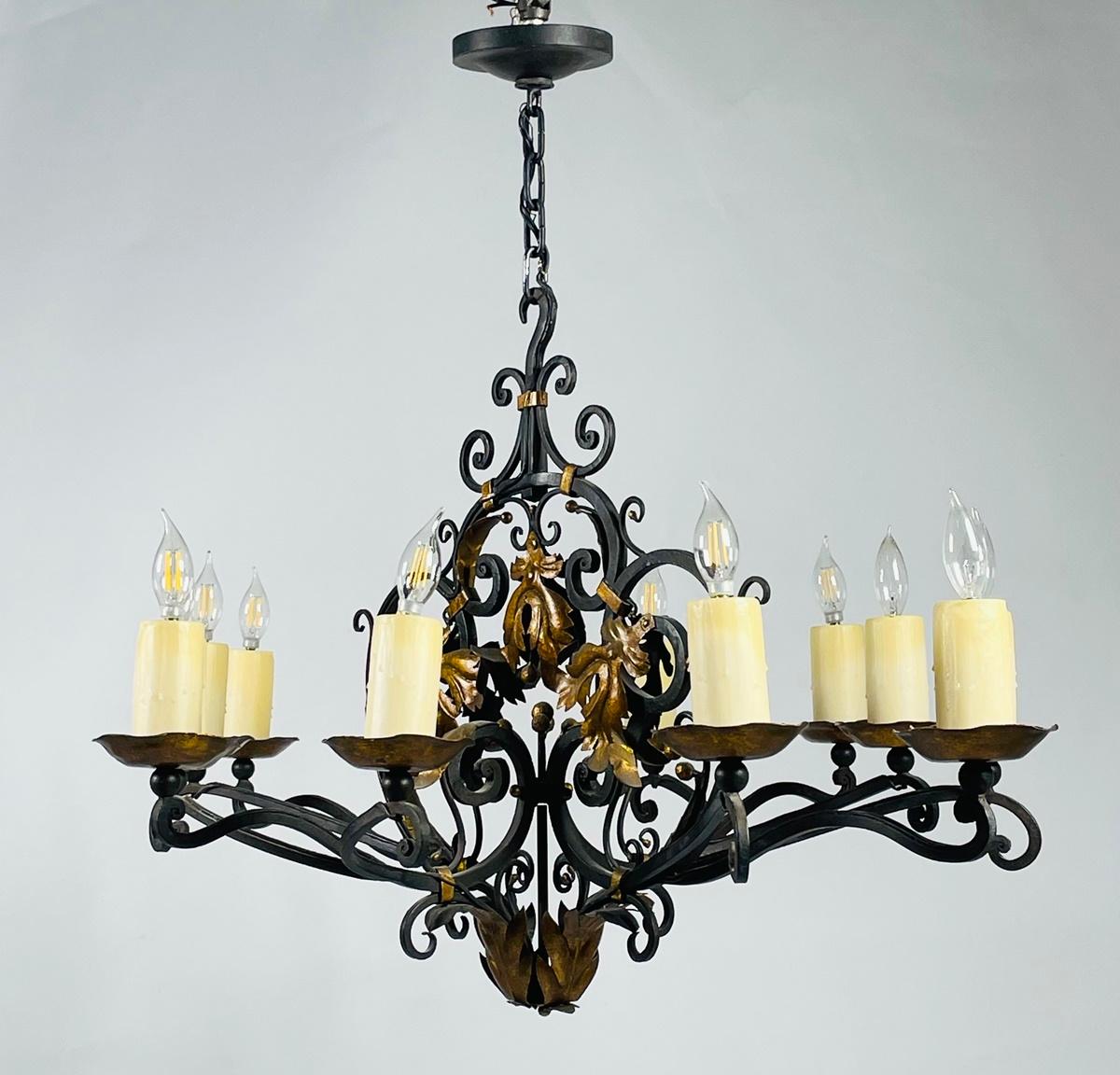Modern Wrought Iron & Gold Gilt Chandelier by Paul Ferrante, USA 2016 For Sale