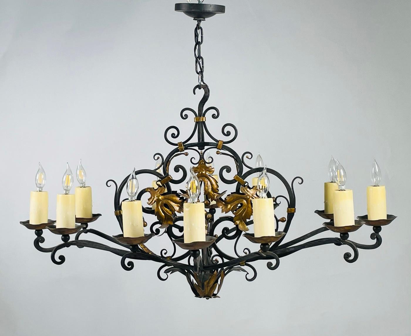 American Wrought Iron & Gold Gilt Chandelier by Paul Ferrante, USA 2016 For Sale