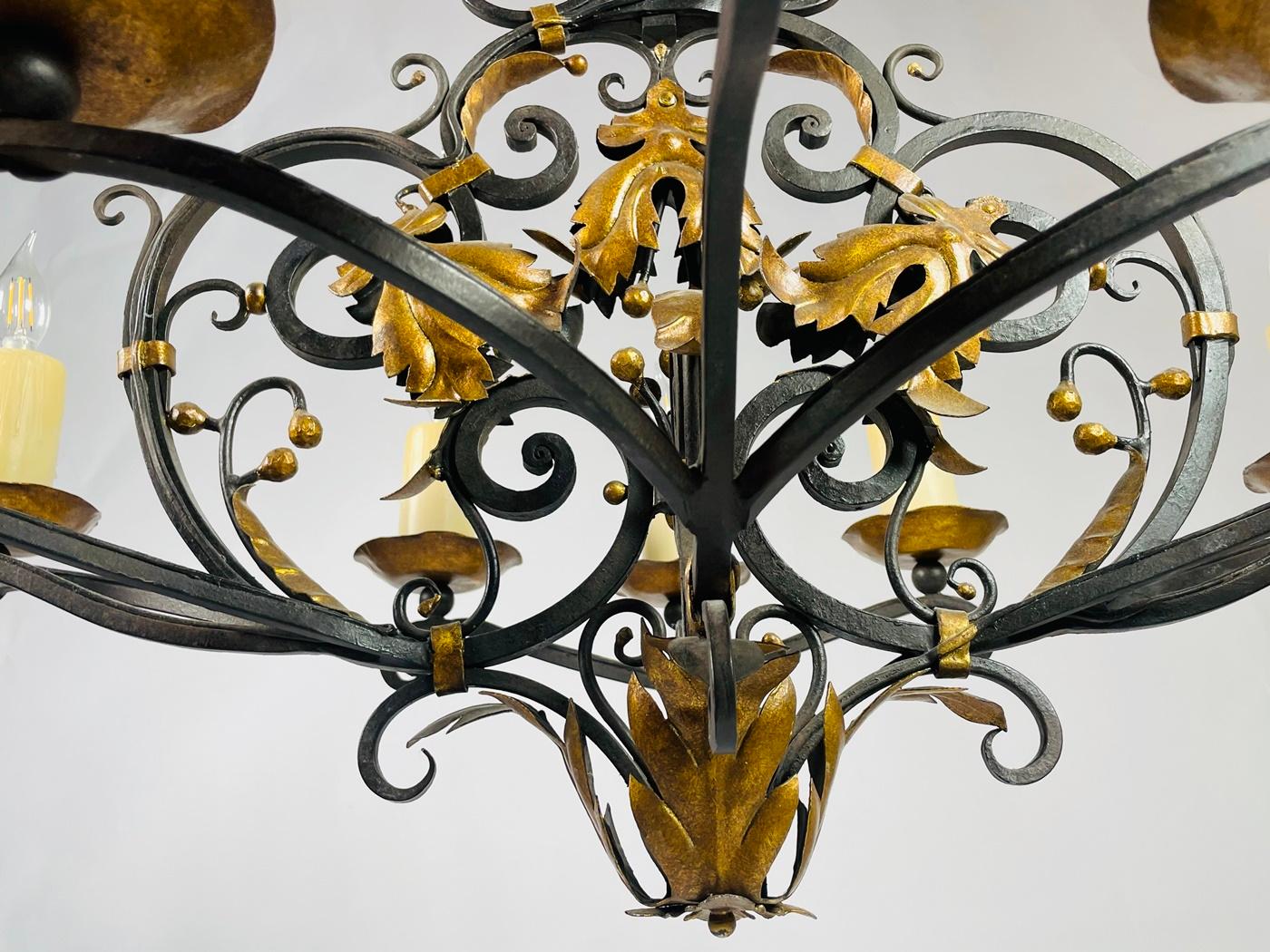 Wrought Iron & Gold Gilt Chandelier by Paul Ferrante, USA 2016 For Sale 1