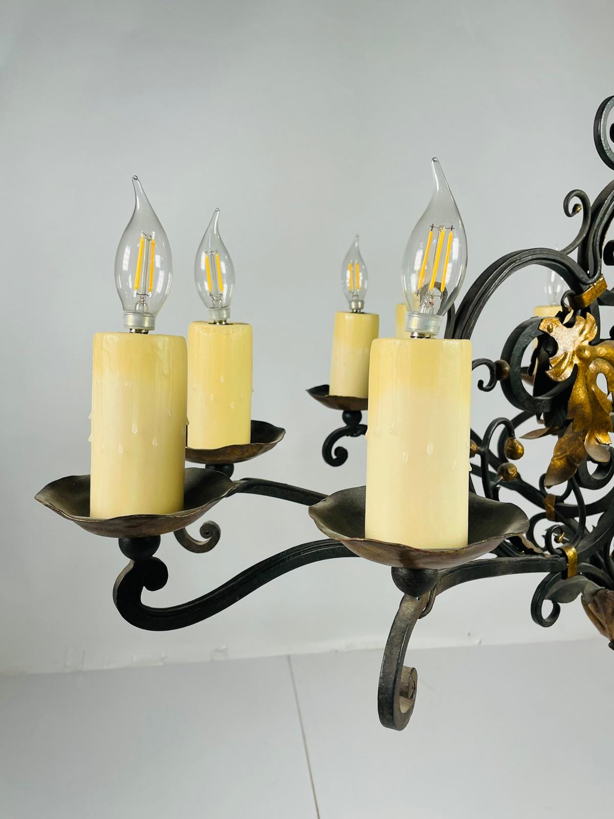 Wrought Iron & Gold Gilt Chandelier by Paul Ferrante, USA 2016 For Sale 2
