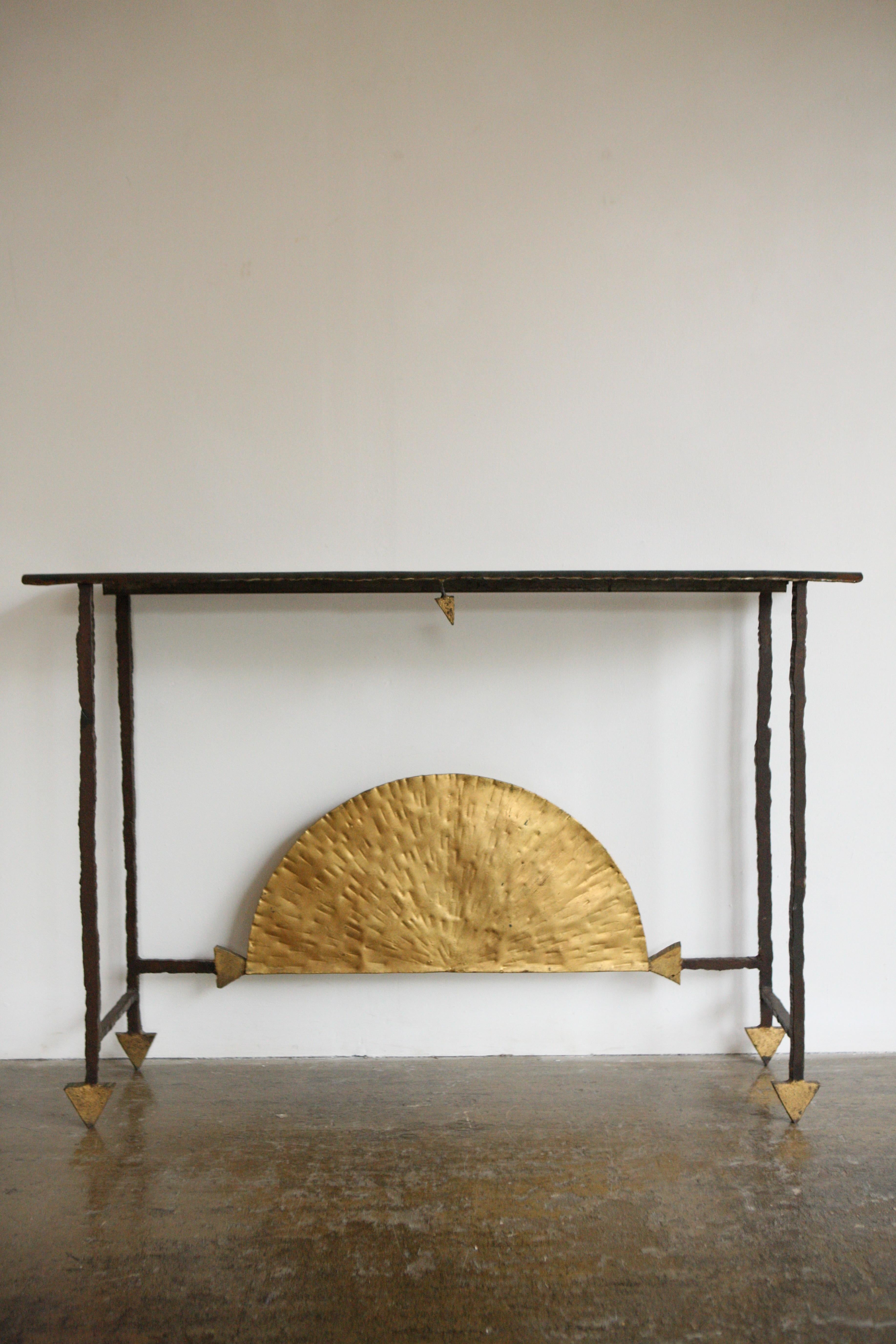 Wrought Iron Gold Leaf Console by Jean-Jacques Argueyrolles, 1990 4