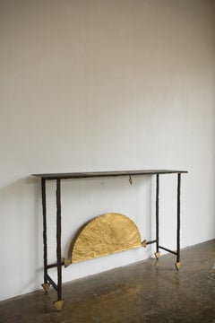 Wrought Iron Gold Leaf Console by Jean-Jacques Argueyrolles, 1990