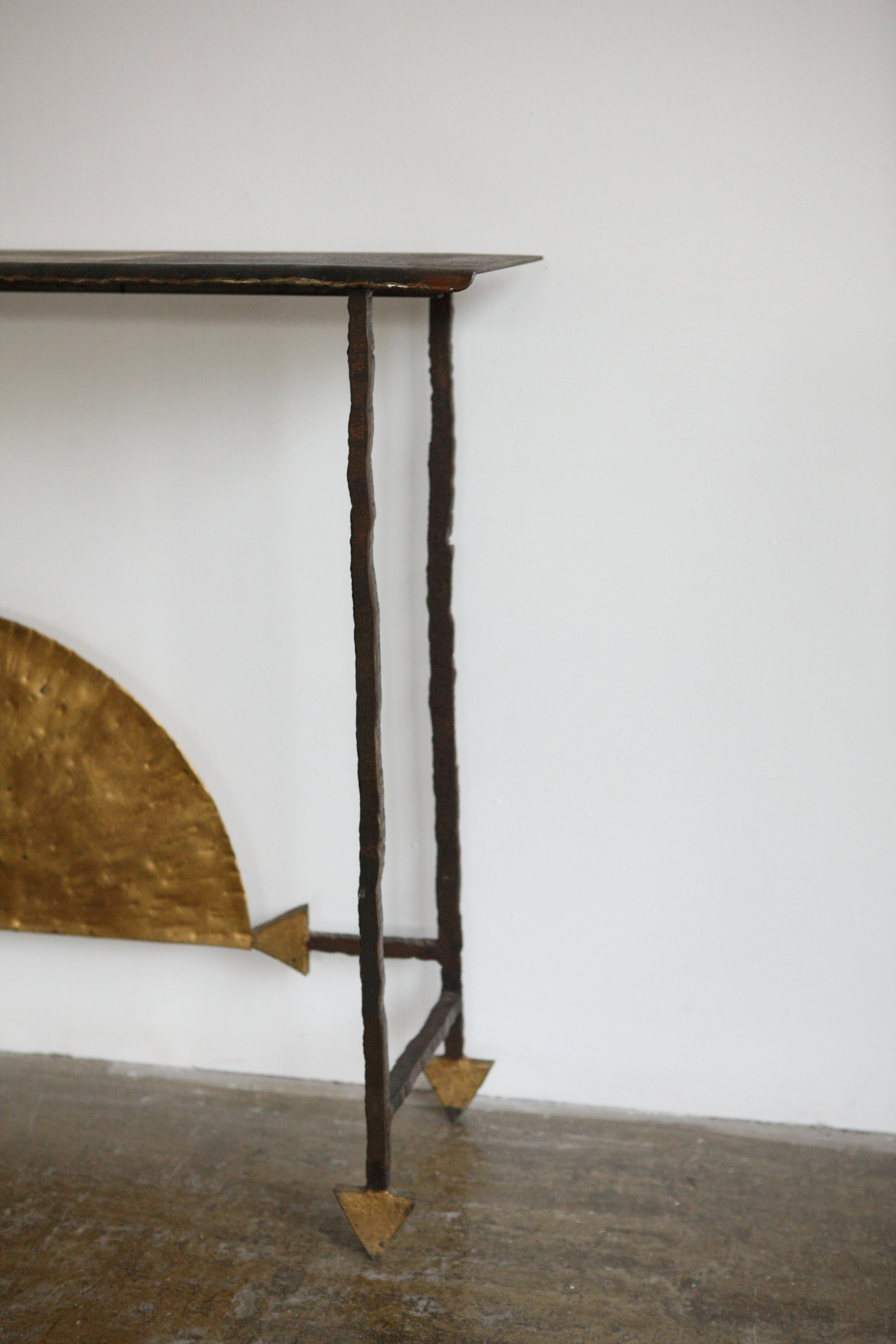Wrought Iron Gold Leaf Console by Jean-Jacques Argueyrolles, 1990 In Good Condition In London, GB