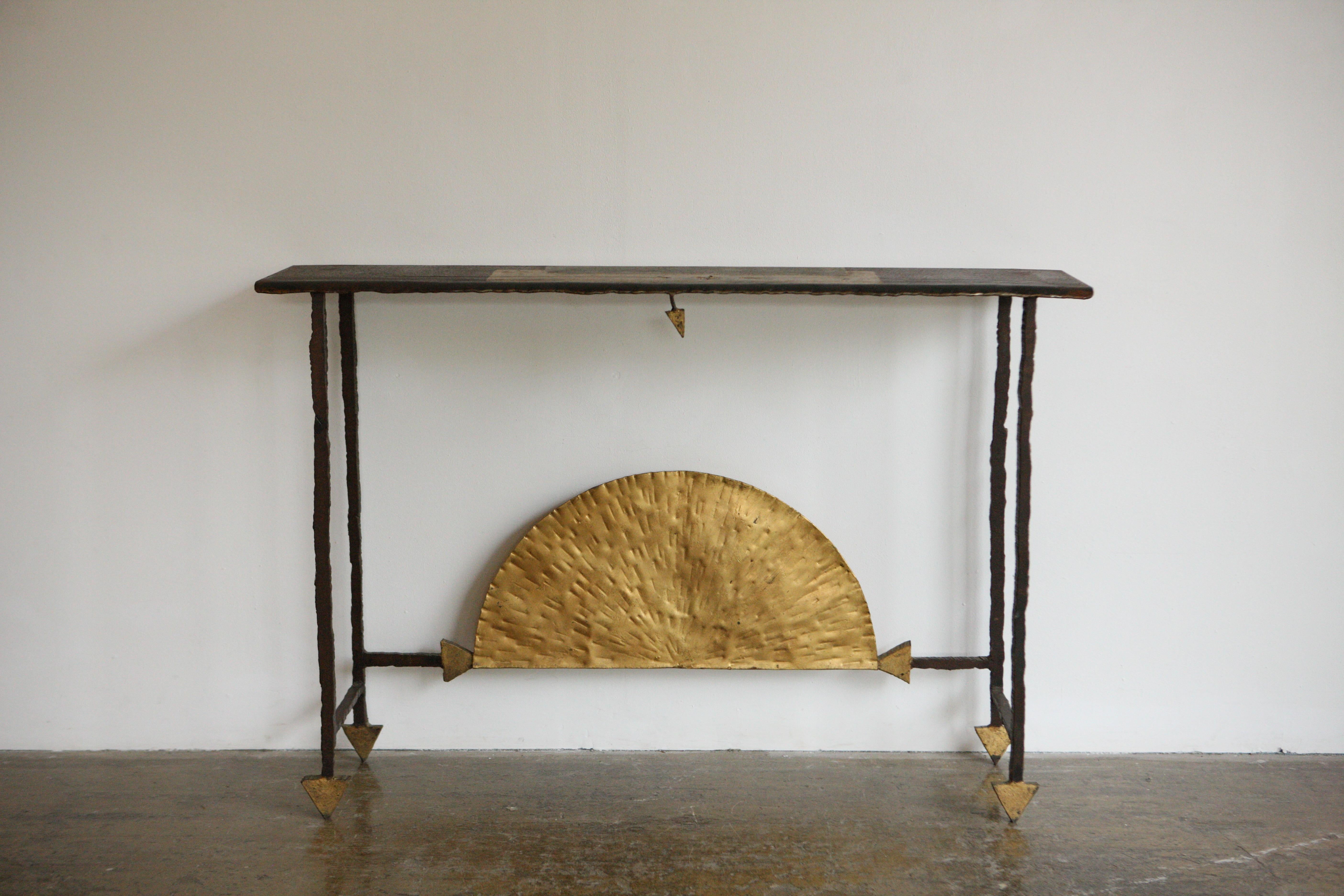 20th Century Wrought Iron Gold Leaf Console by Jean-Jacques Argueyrolles, 1990