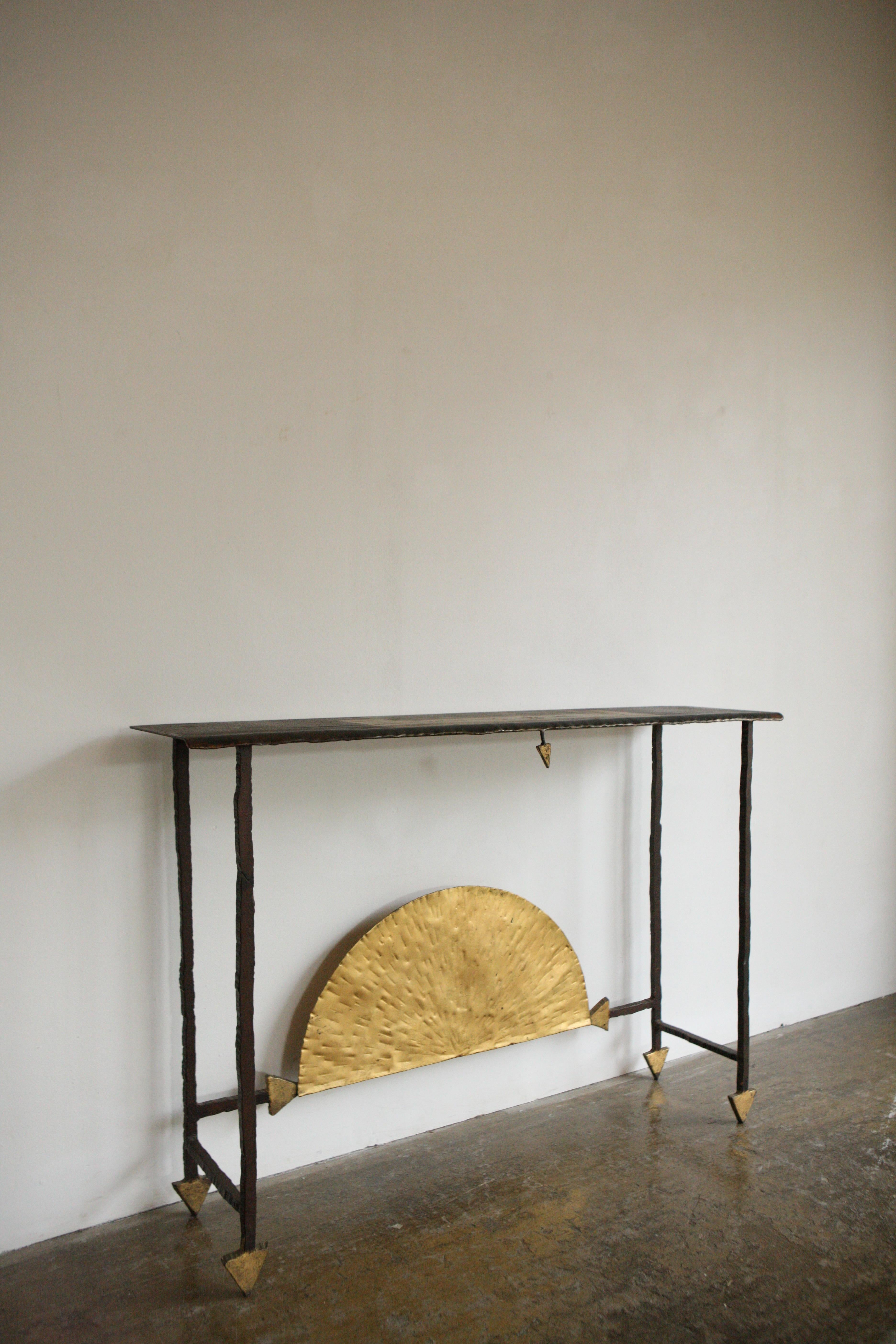 Wrought Iron Gold Leaf Console by Jean-Jacques Argueyrolles, 1990 2