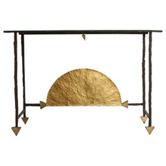 Wrought Iron Gold Leaf Console by Jean-Jacques Argueyrolles, 1990