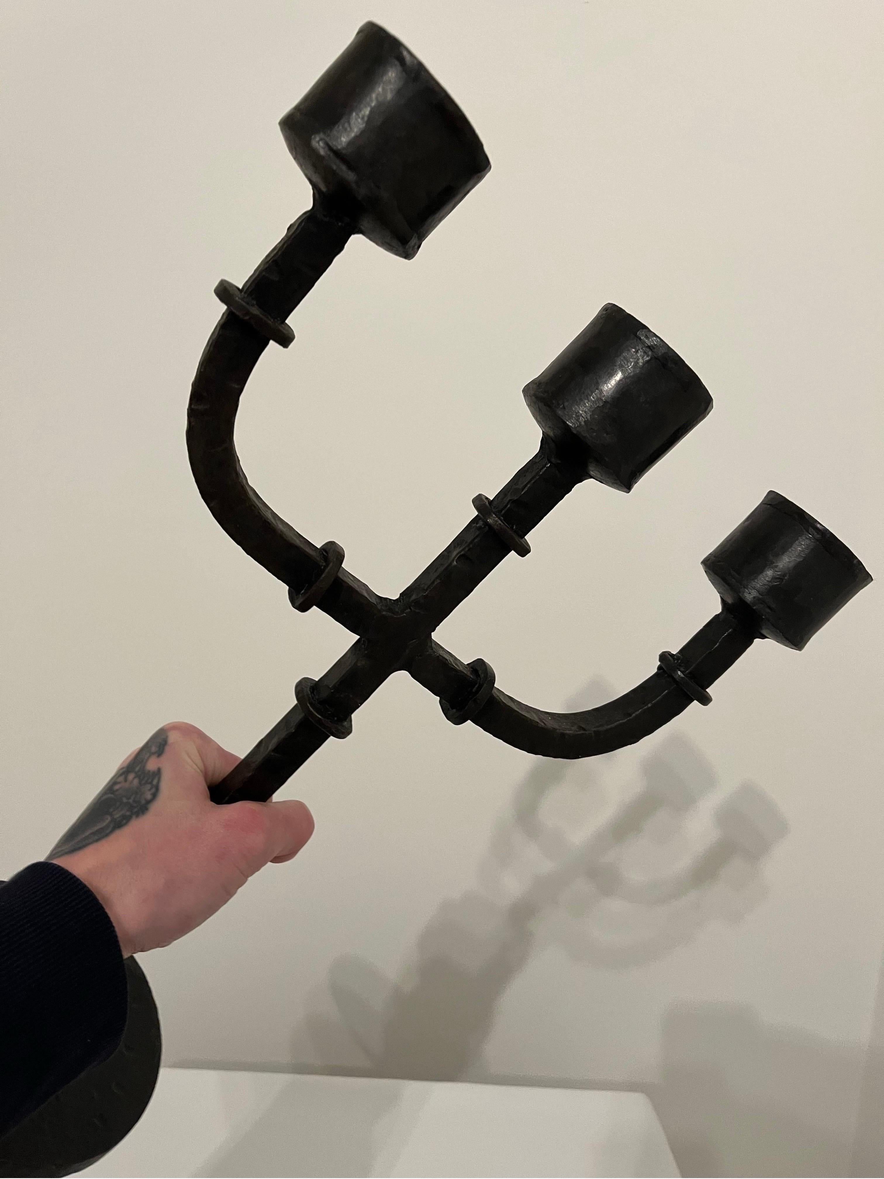 Mid-20th Century Wrought Iron Gothic Brutalist Candelabra c1950s   For Sale