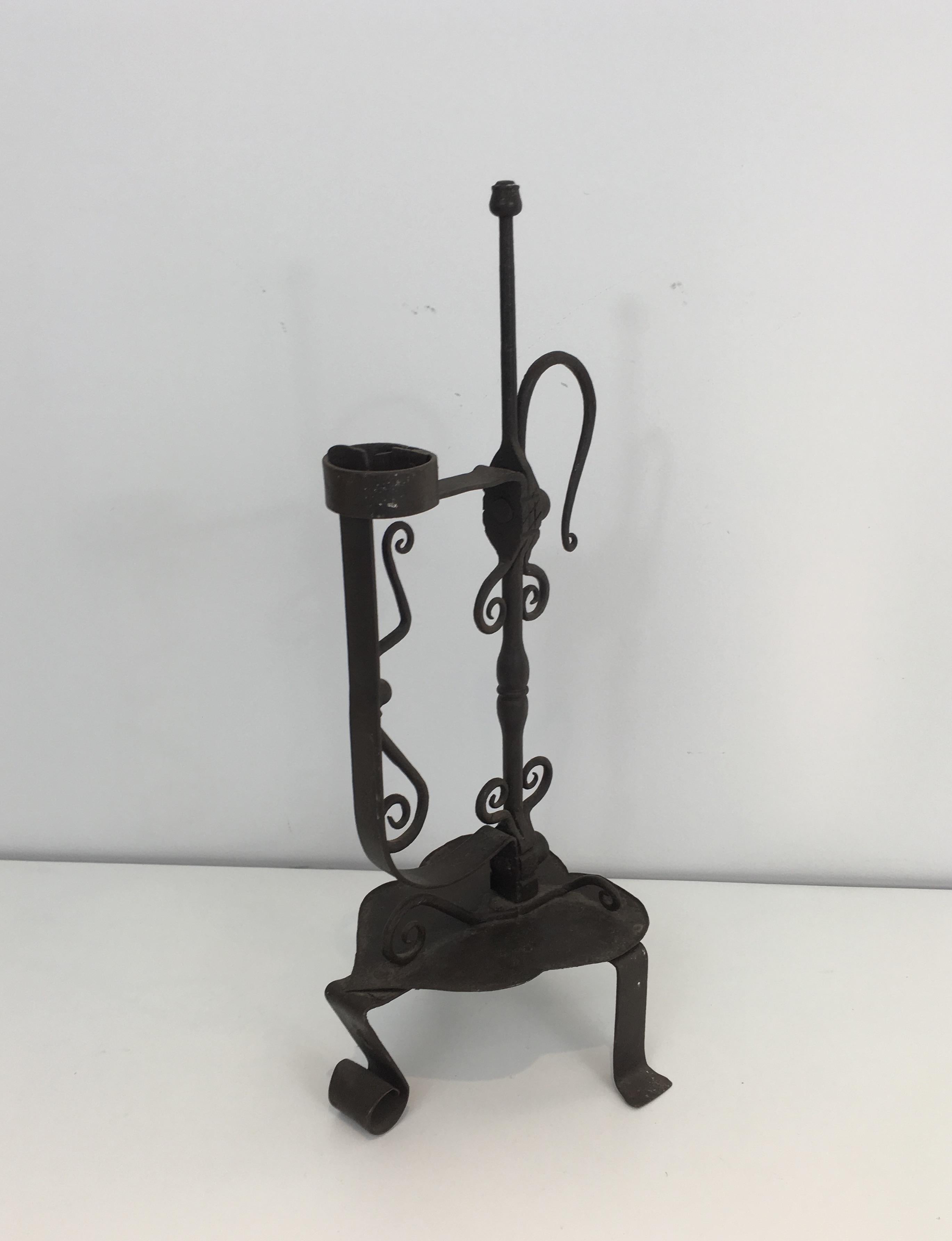 Wrought Iron Gothic Style Candleholder, French, circa 1920 In Good Condition In Marcq-en-Barœul, Hauts-de-France