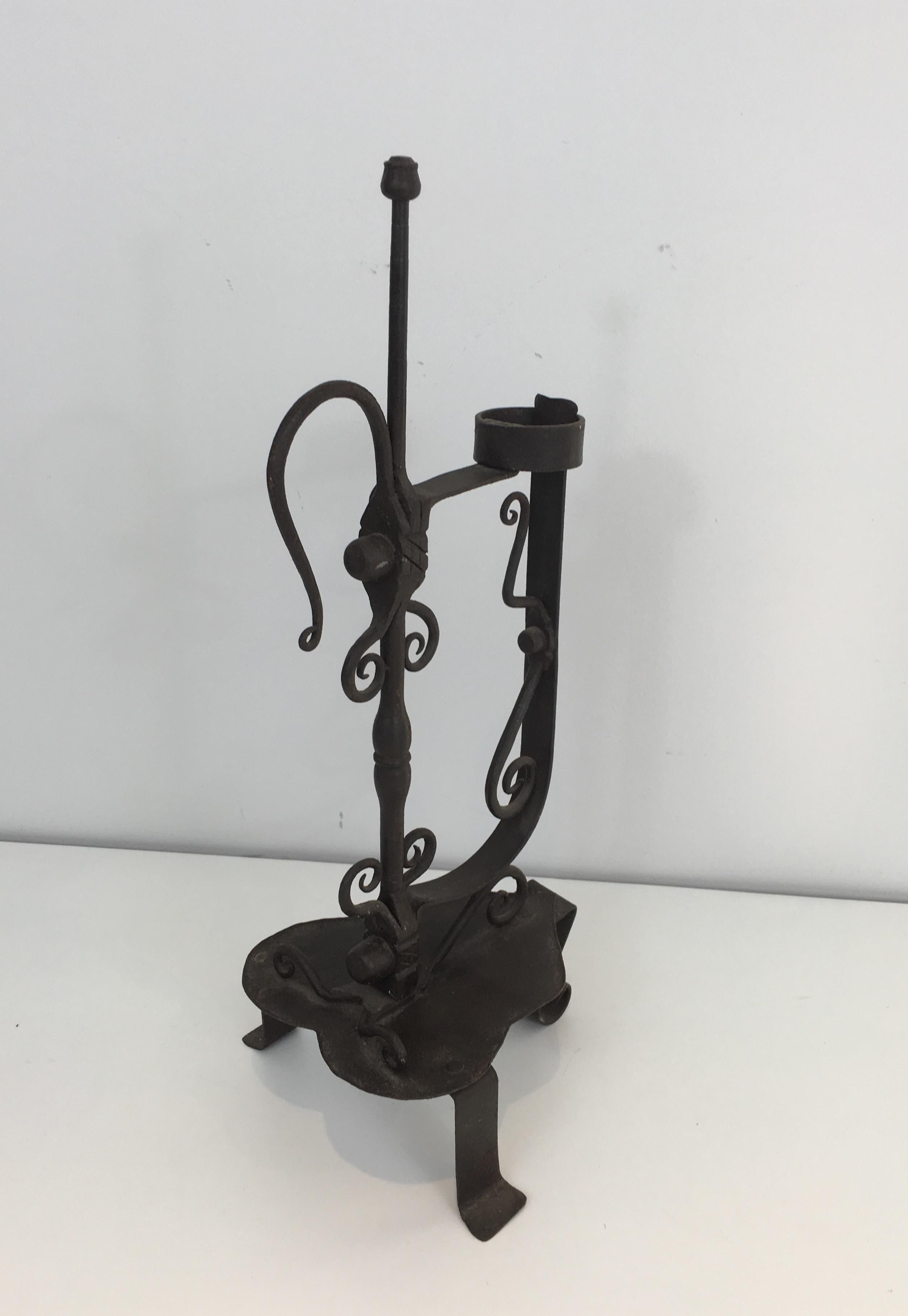 Early 20th Century Wrought Iron Gothic Style Candleholder, French, circa 1920