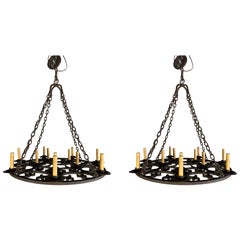 Wrought Iron Gothic Style Chandelier C. 1930's-Pair is Available