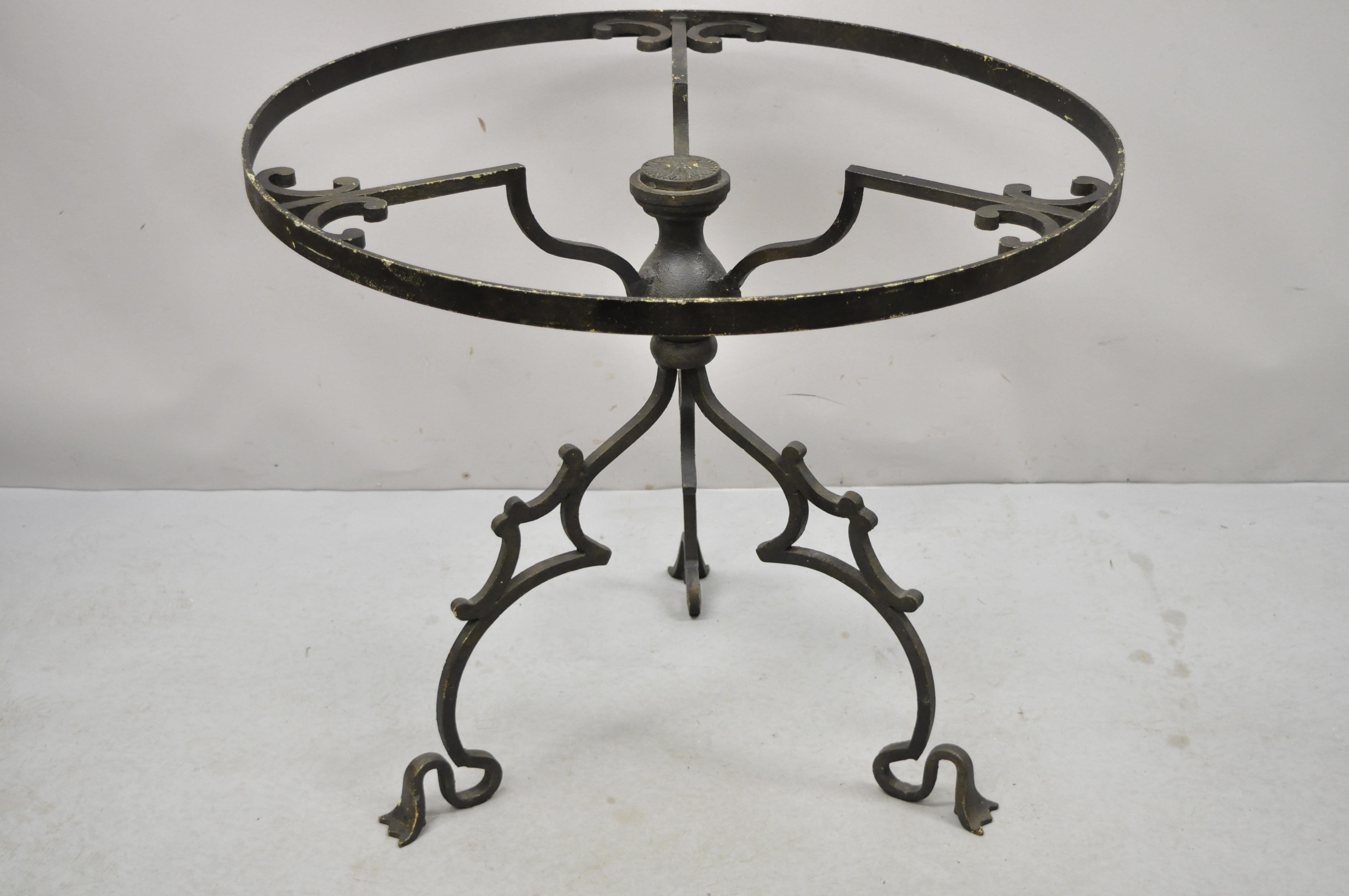 Wrought Iron Gothic Style Scrolling Base Round Glass Top Center Table For Sale 5