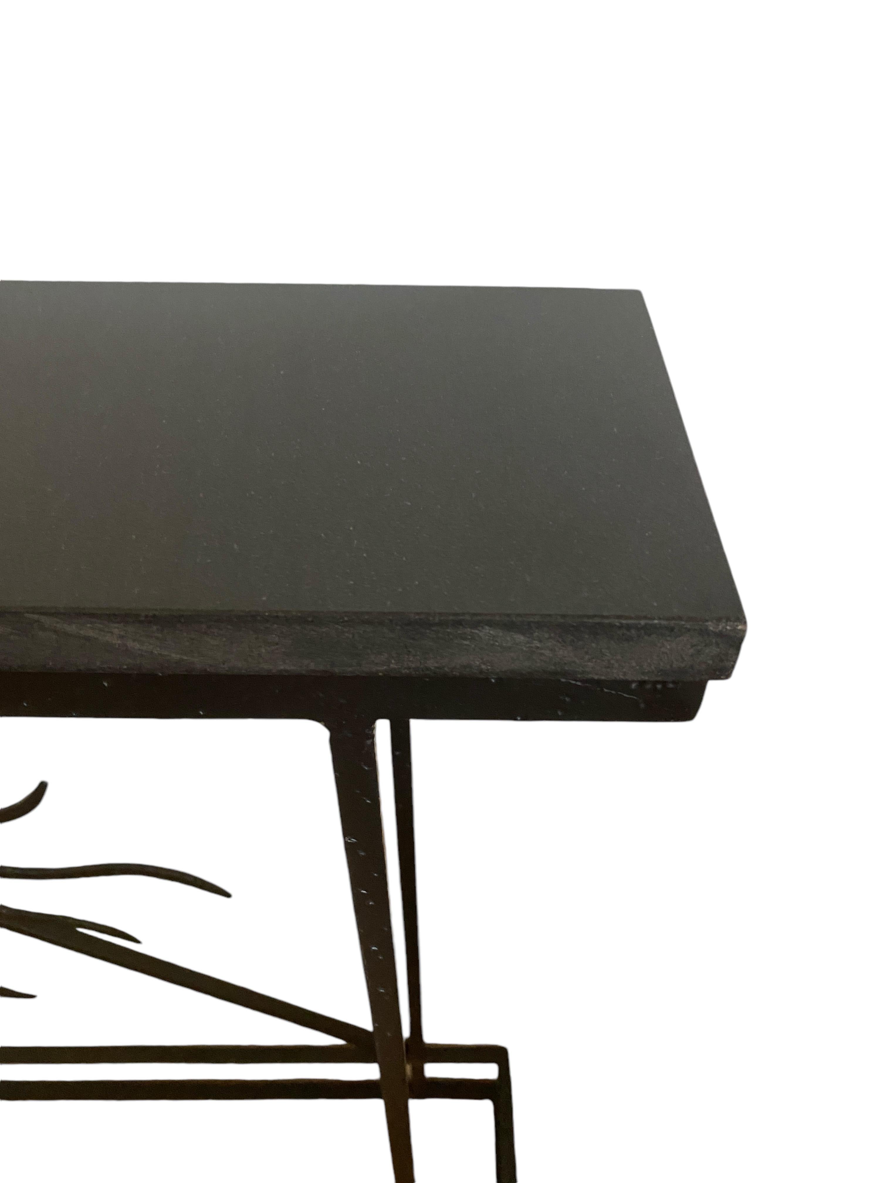 Hammered Wrought Iron & Granite Console with Sunburst Motif For Sale