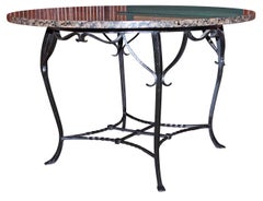 Wrought Iron Granite Top Round Exterior Dinning Table Handmade, circa 1910