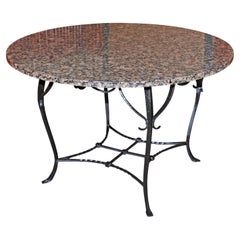 Schmiedeeisen Granit Top Runde Außen Esstisch Handmade, circa 1910