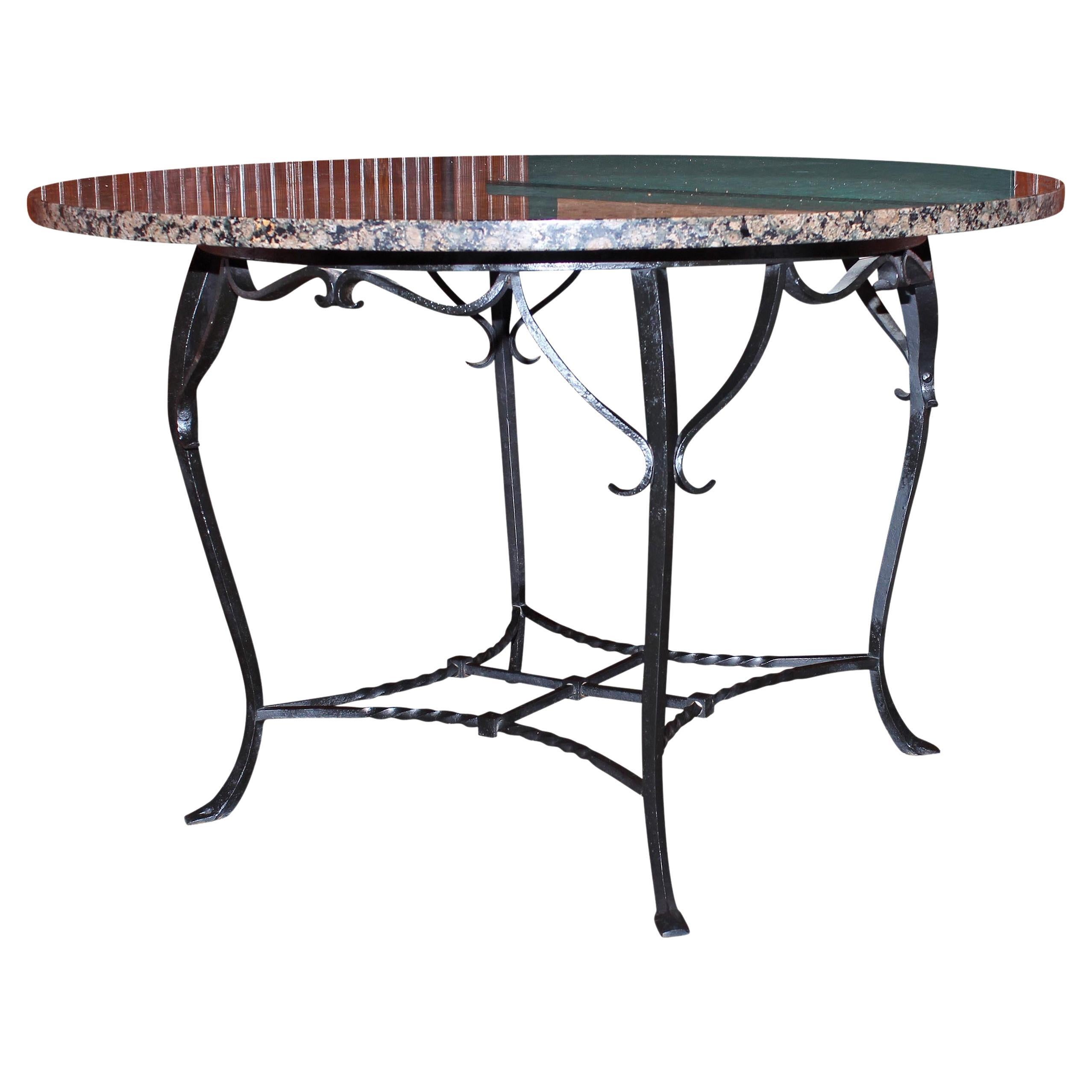 Wrought Iron Granite Top Round Kitchen or Dinning Table Handmade, circa 1910 For Sale