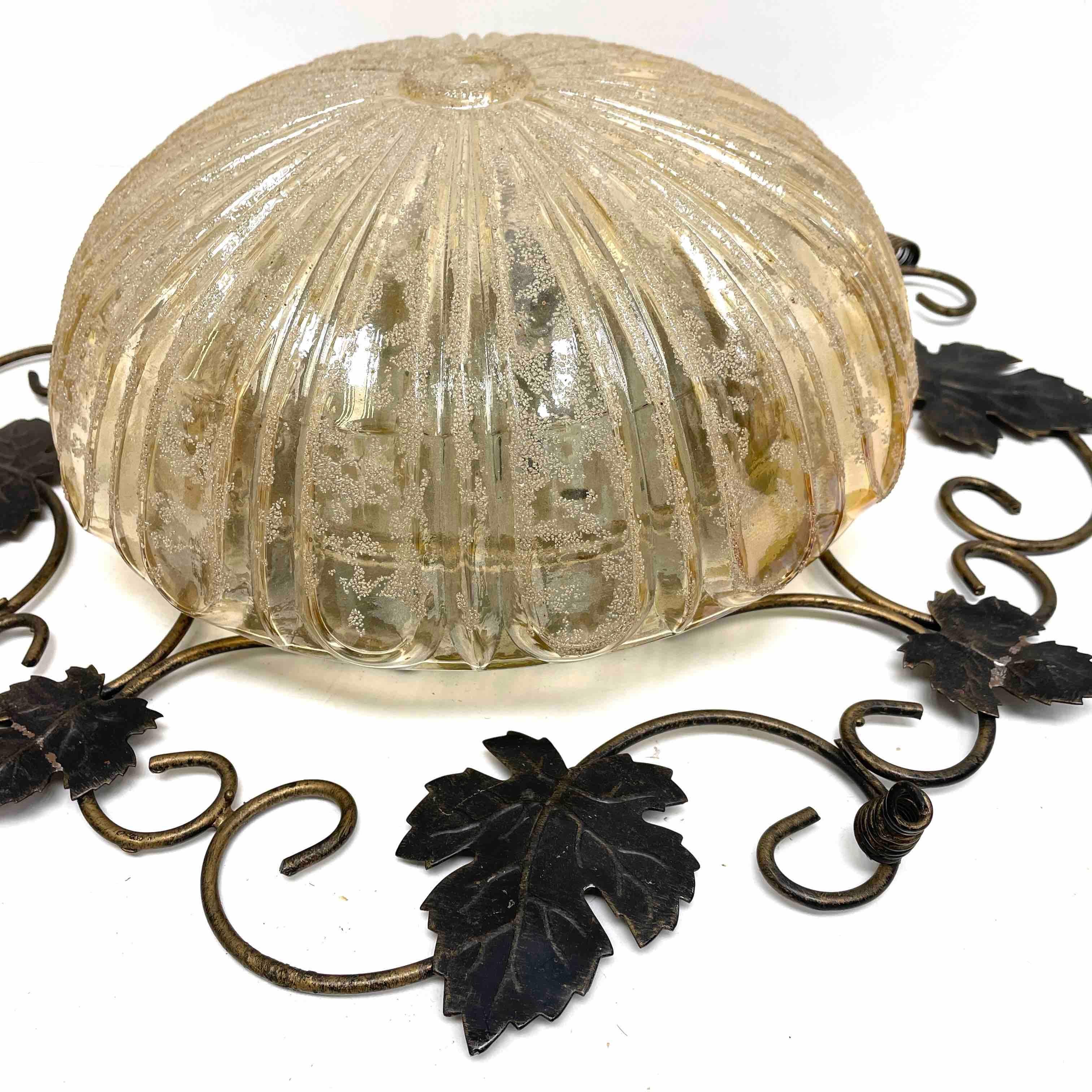 Wrought Iron Grape Leaf and Glass, Flush Mount Ceiling Light 1