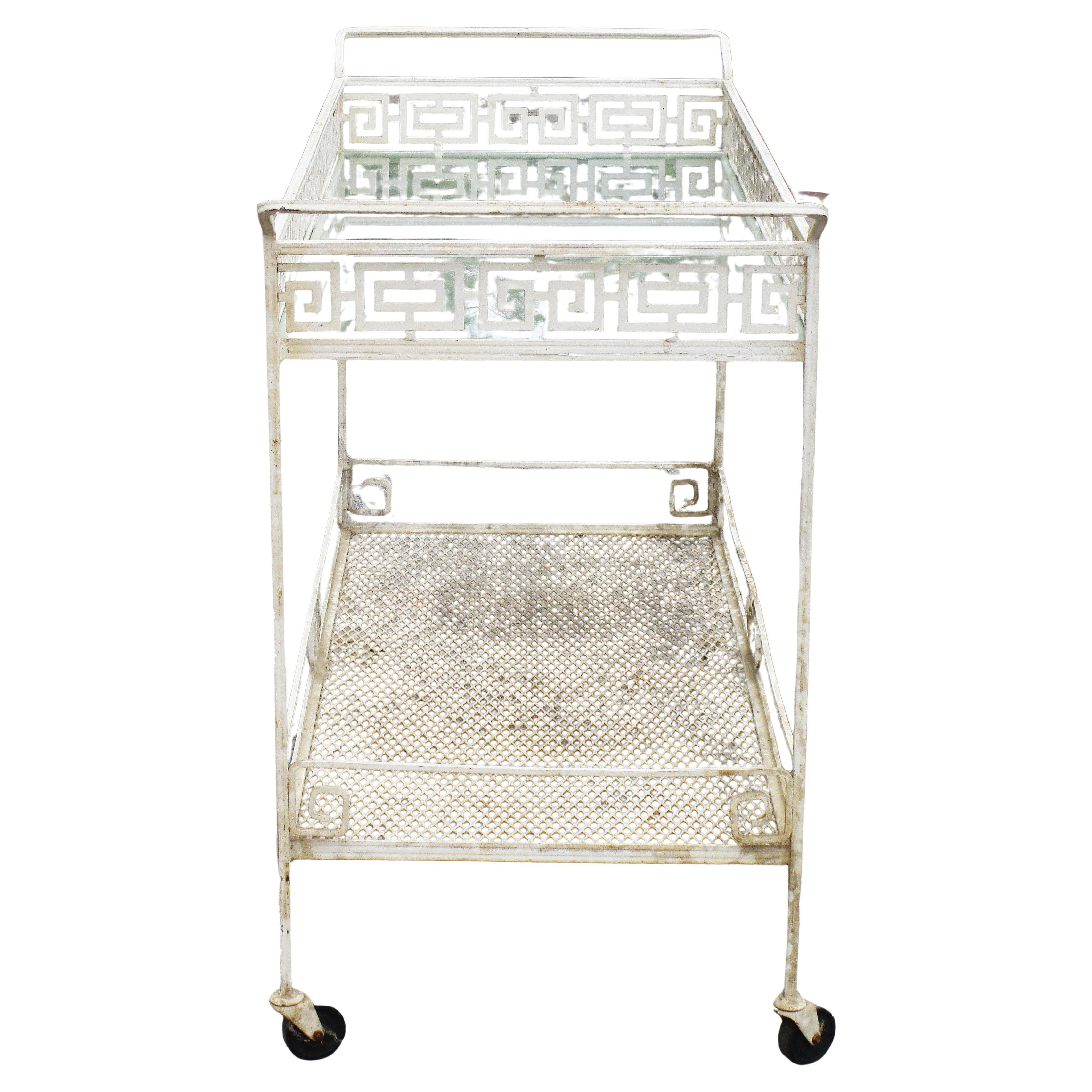Mid-Century moderno Meadowcraft Carrello da bar in ferro battuto con chiave greca, anni '50 in vendita