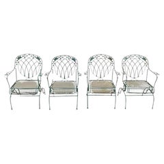 Wrought Iron Green Woodard Rose Style Garden Patio Springer Chairs - Set of 4