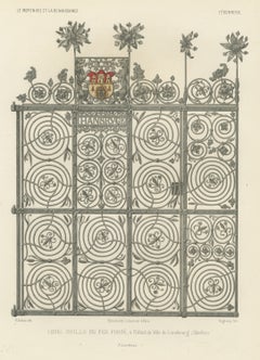 Grata in ferro battuto del 1576, Municipio di Lüneburg, stampa d’epoca, 1851