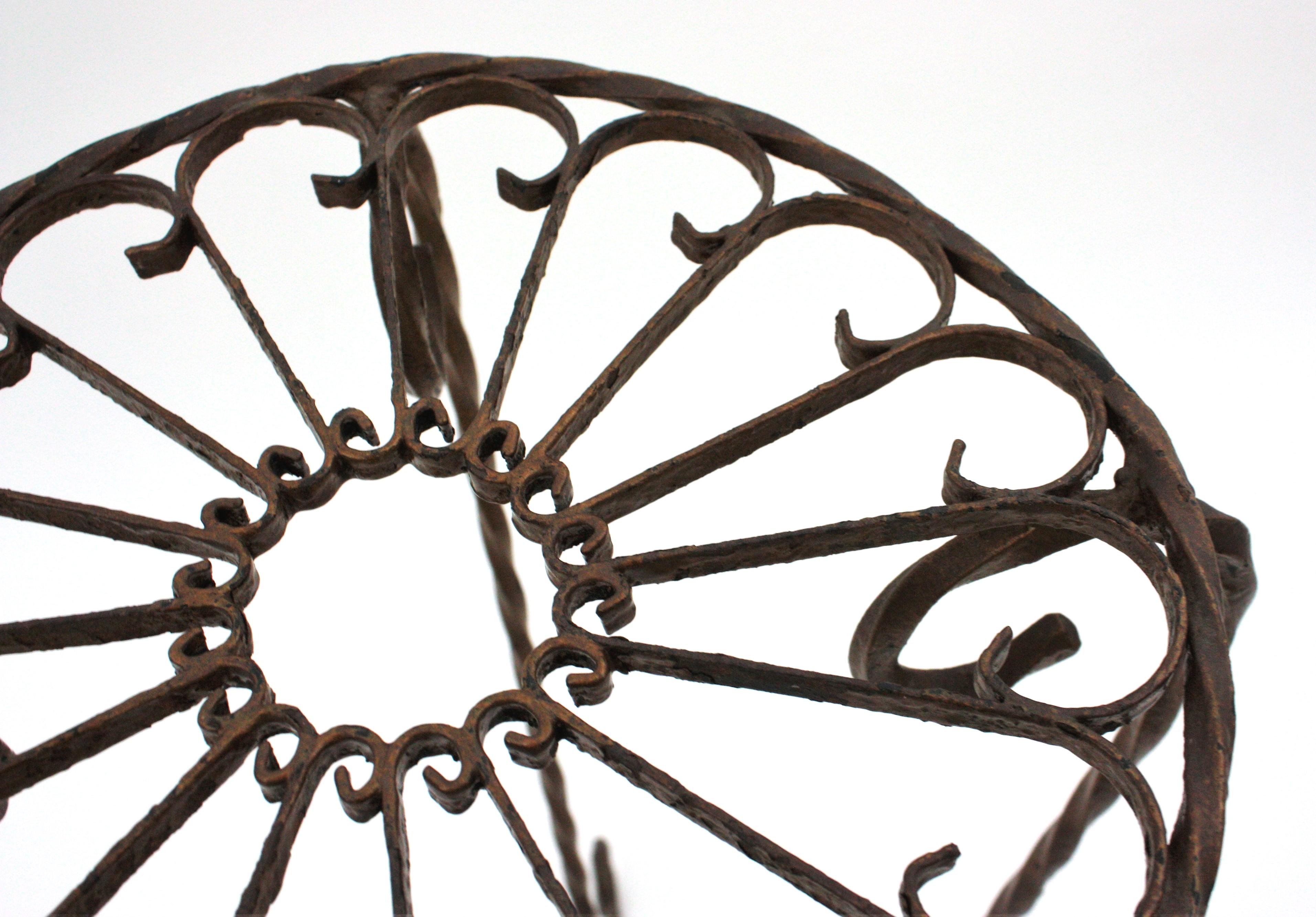 Spanish Scrollwork Wrought Iron Side Table / Drinks Table, 1950s For Sale 11