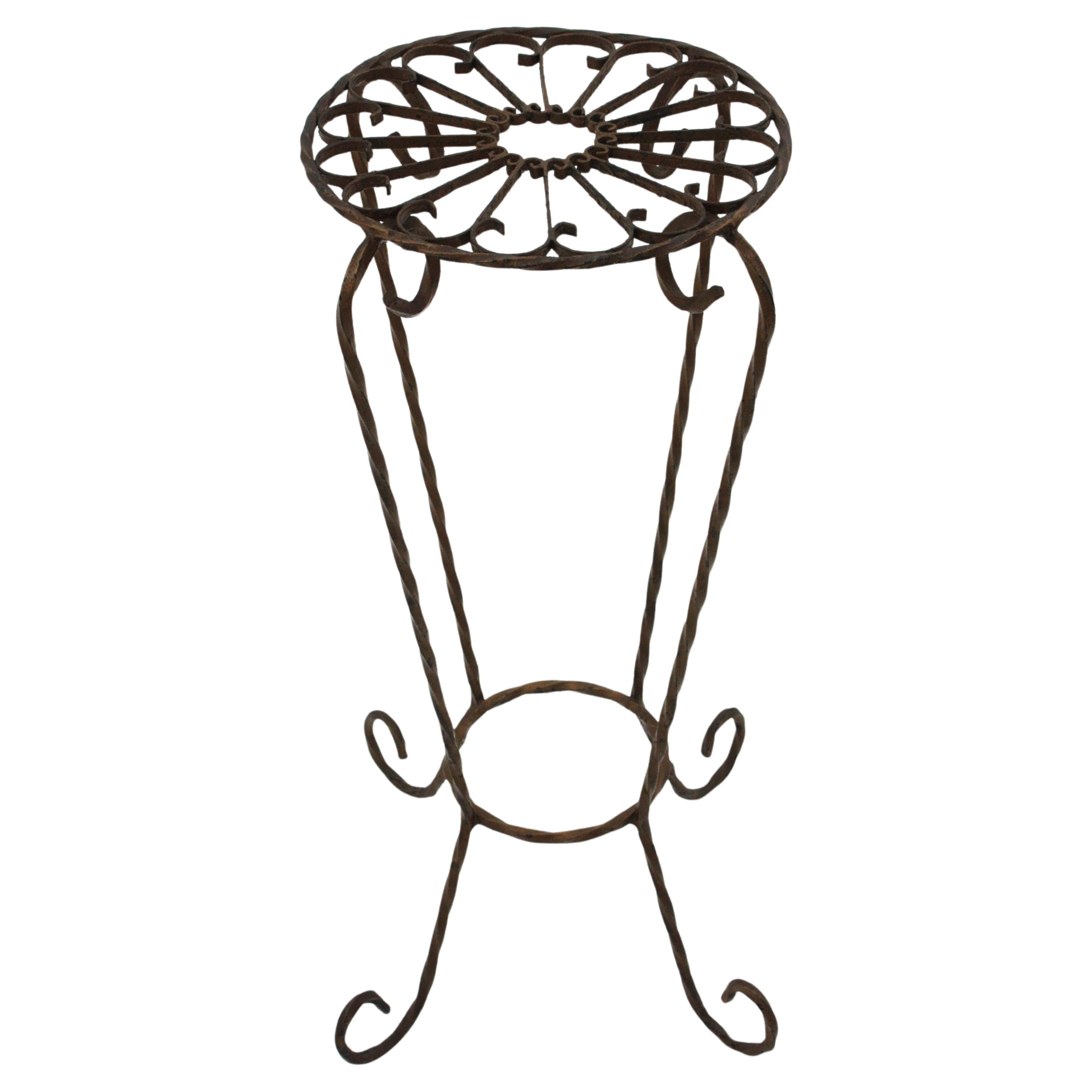 Spanish Scrollwork Wrought Iron Side Table / Drinks Table, 1950s
