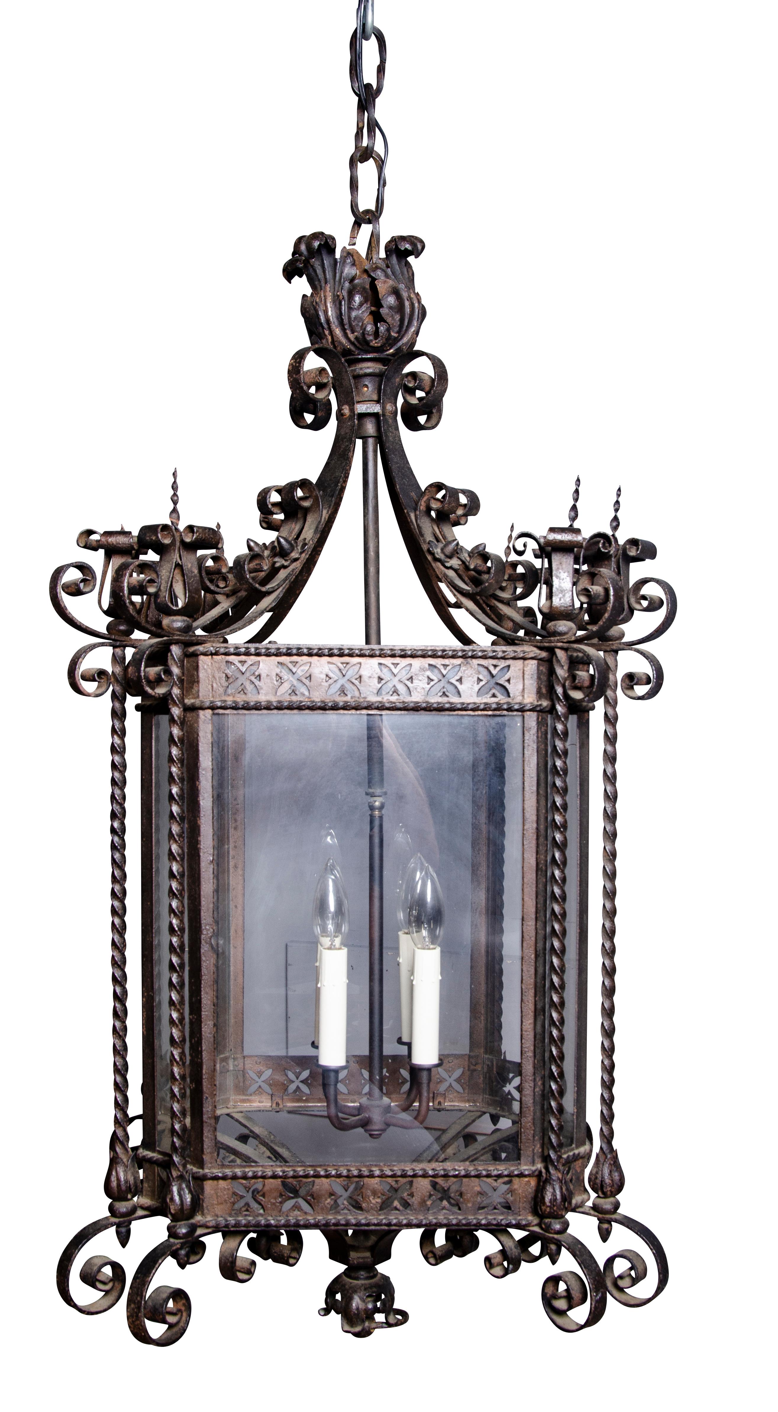 Renaissance Revival Wrought Iron Hall Lantern For Sale