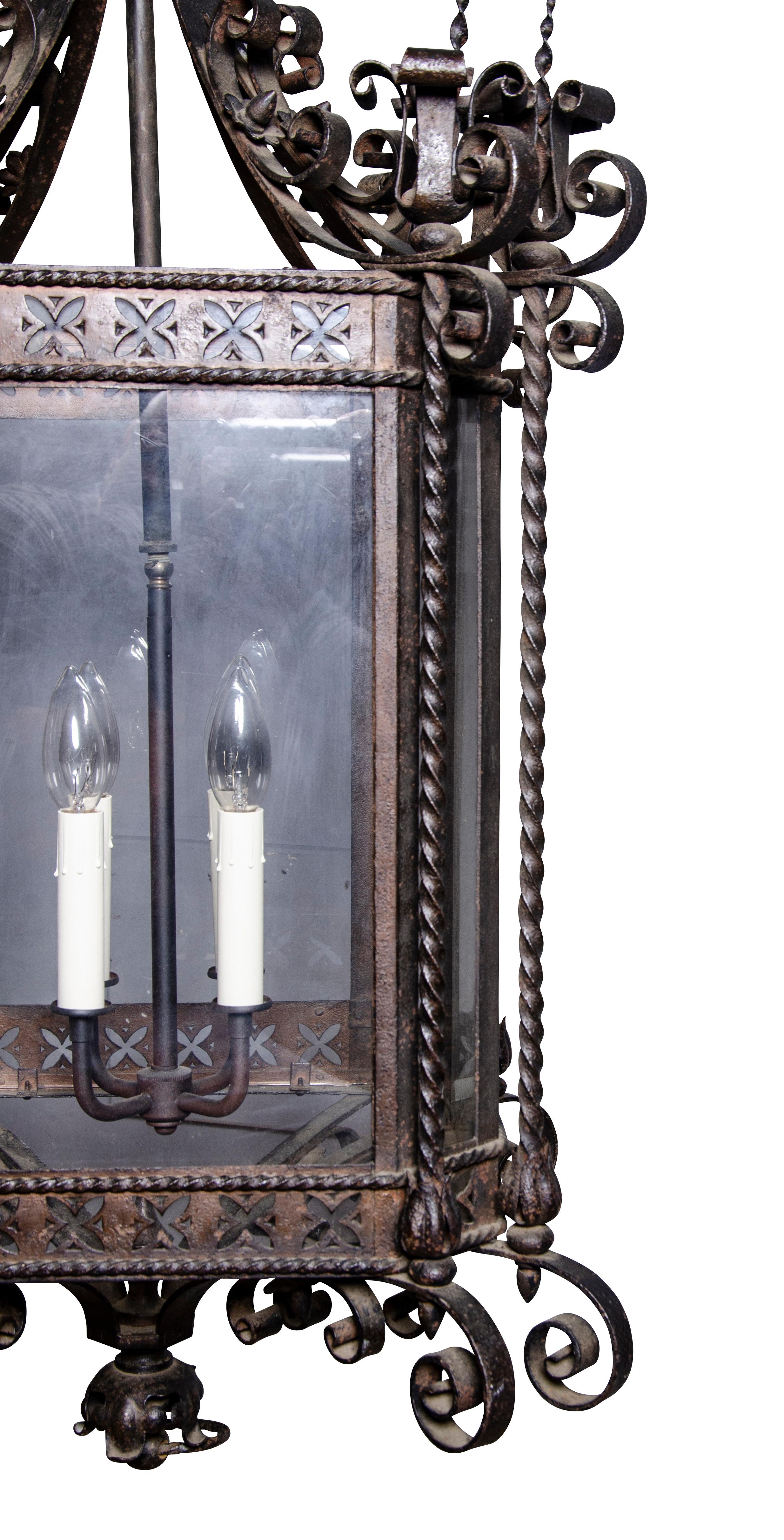 19th Century Wrought Iron Hall Lantern For Sale