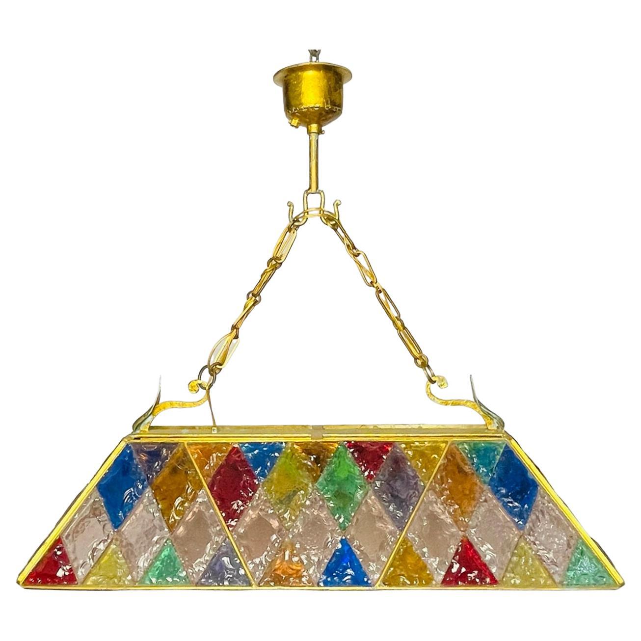 Lustre en fer forgé et verre martelé de Longobard, Italie, 1970 en vente