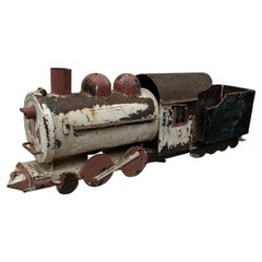 Vintage Wrought Iron Hand Painted Folk Art Train Mailbox 