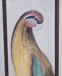 Wrought Iron Hooks Inset with Hand-Painted Belgian Tile with a Parrot