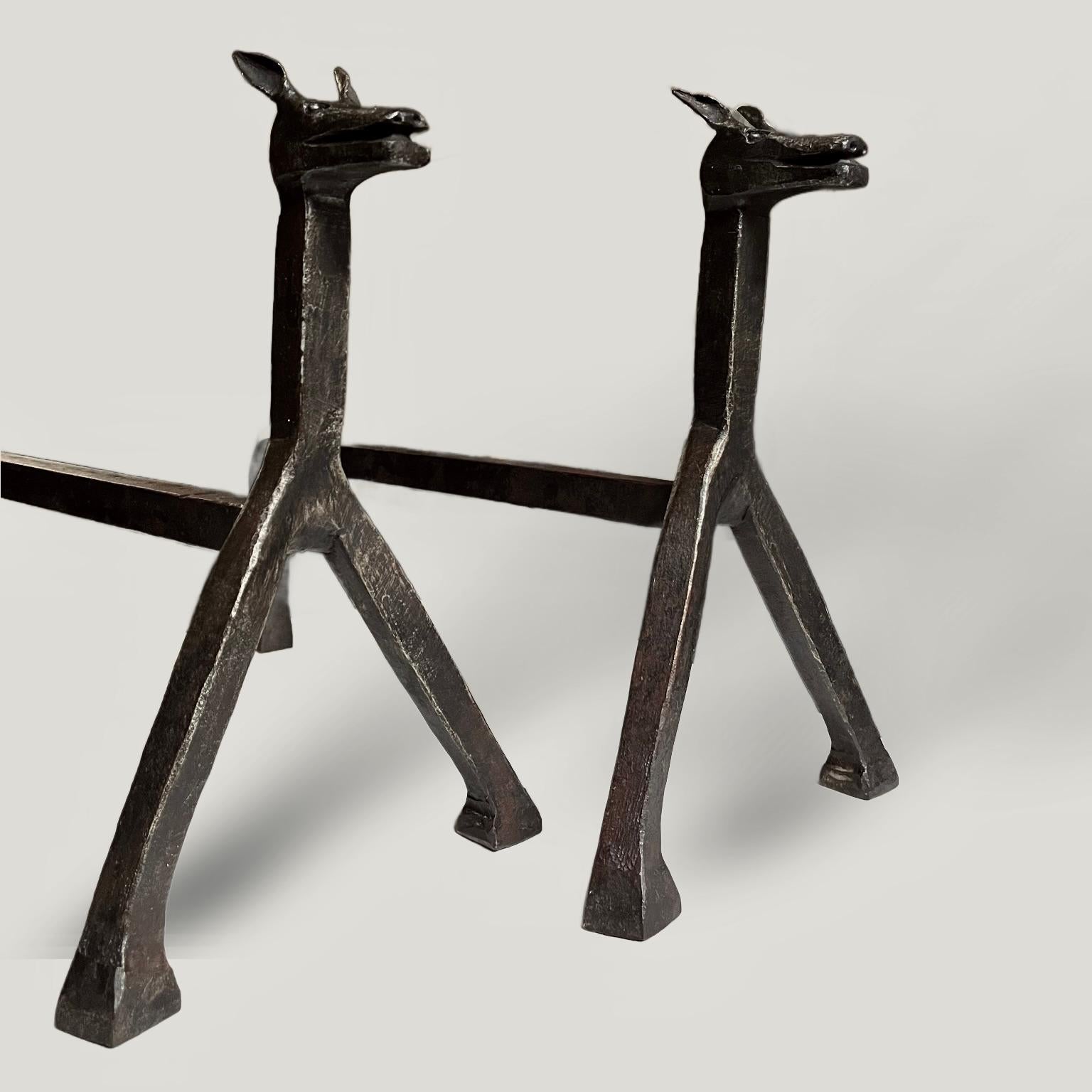 Mid-Century Modern Chandelles de cheval en fer forgé, italien vers 1950 en vente