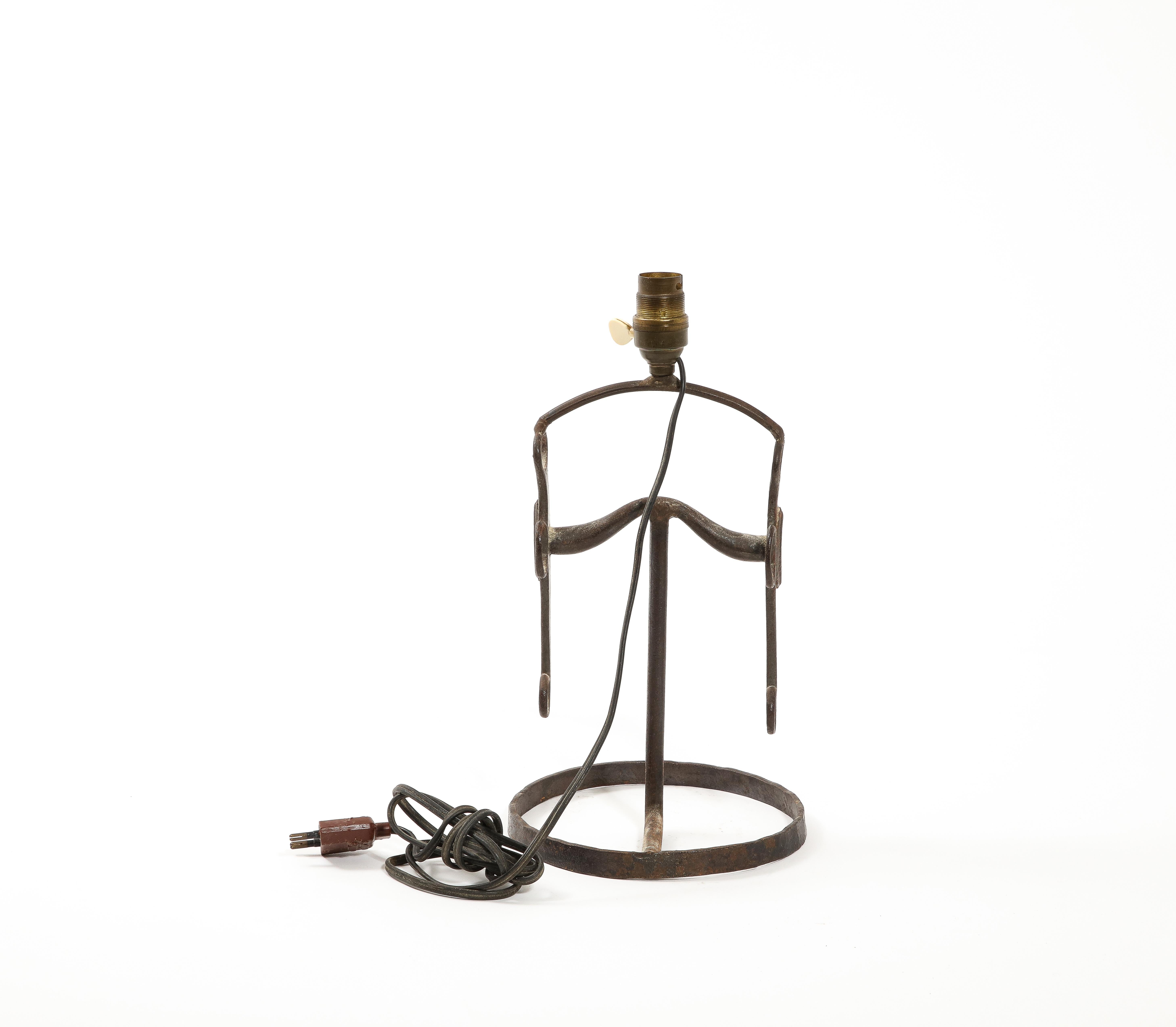 20th Century Wrought Iron Horse Bit Table Lamp, France 1950's For Sale