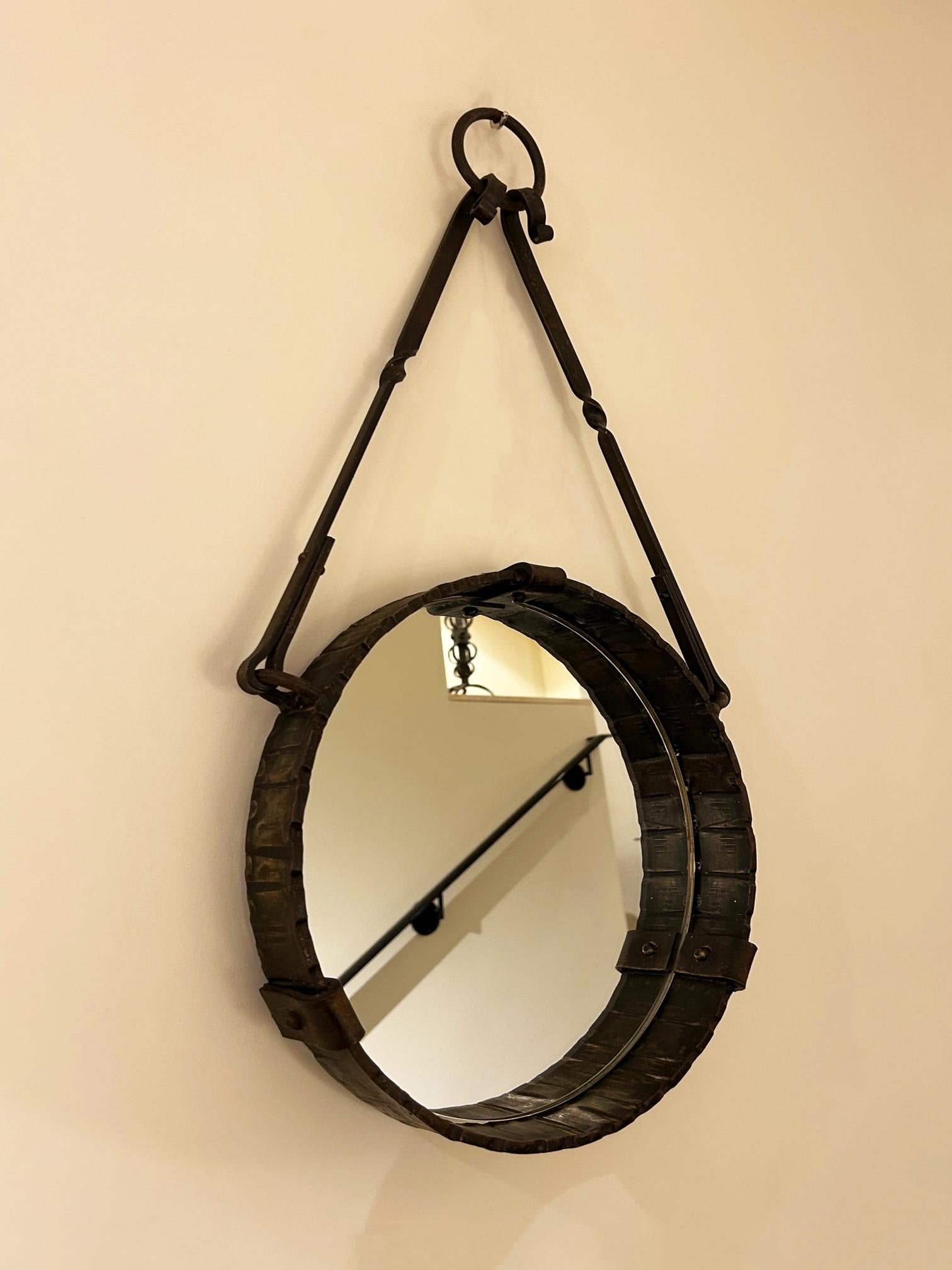 French Wrought Iron Hung Mirror For Sale