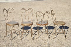 Wrought Iron Ice Cream Parlor Bistro Dining Chairs Green Distressed, Set of 4