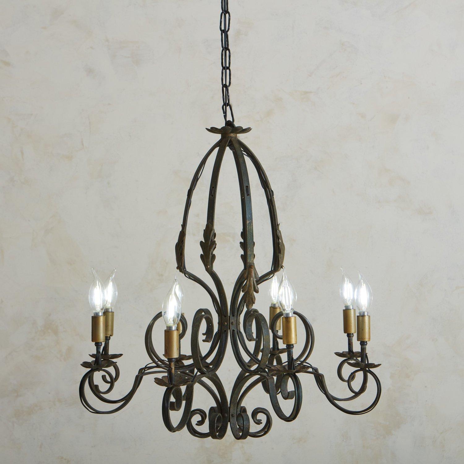 Rustic Wrought Iron Iron Chandelier, France, 1920s For Sale