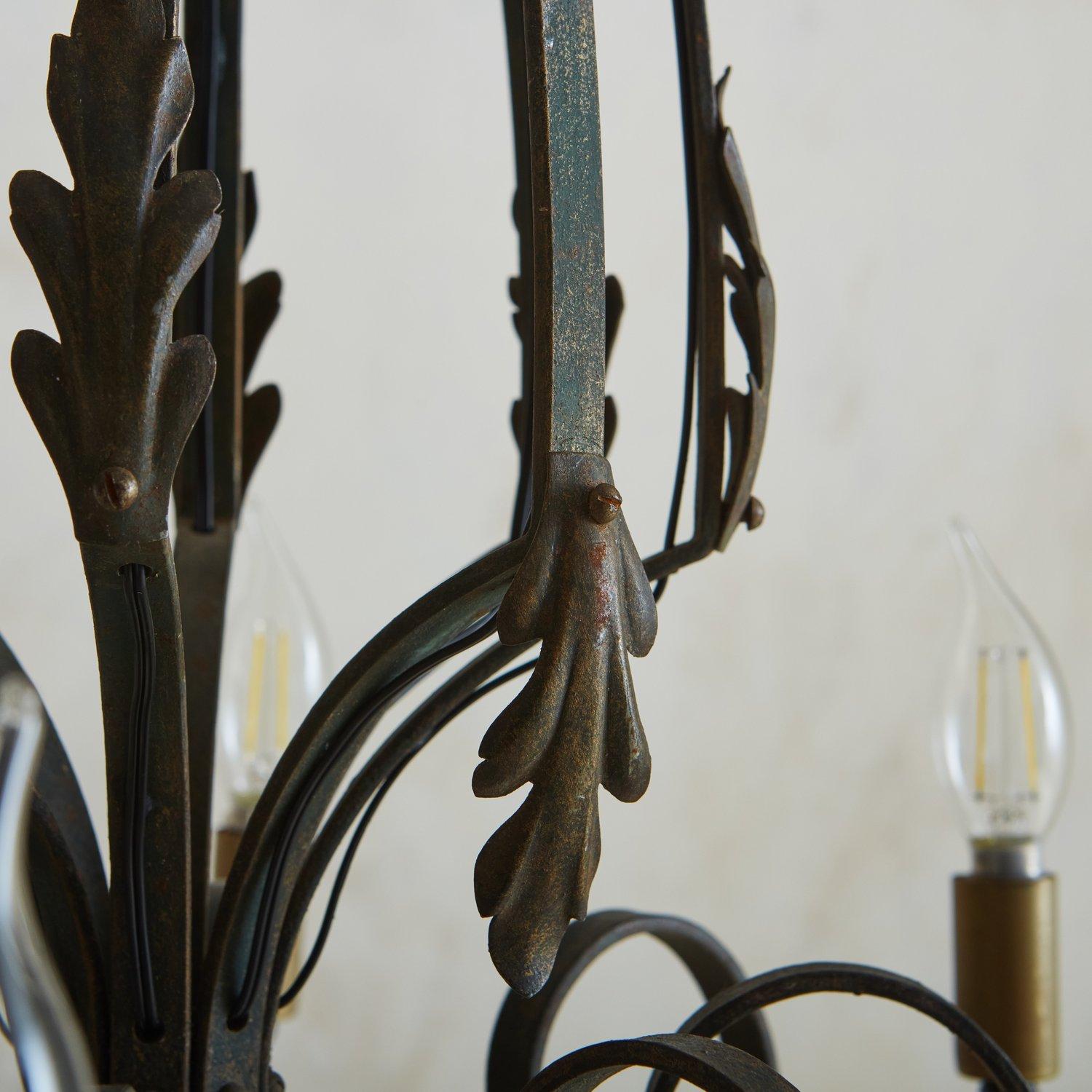 Early 20th Century Wrought Iron Iron Chandelier, France, 1920s For Sale