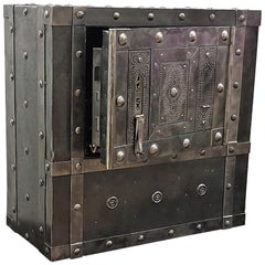 Wrought Iron Italian Antique Hobnail Safe Strongbox Bar Cabinet