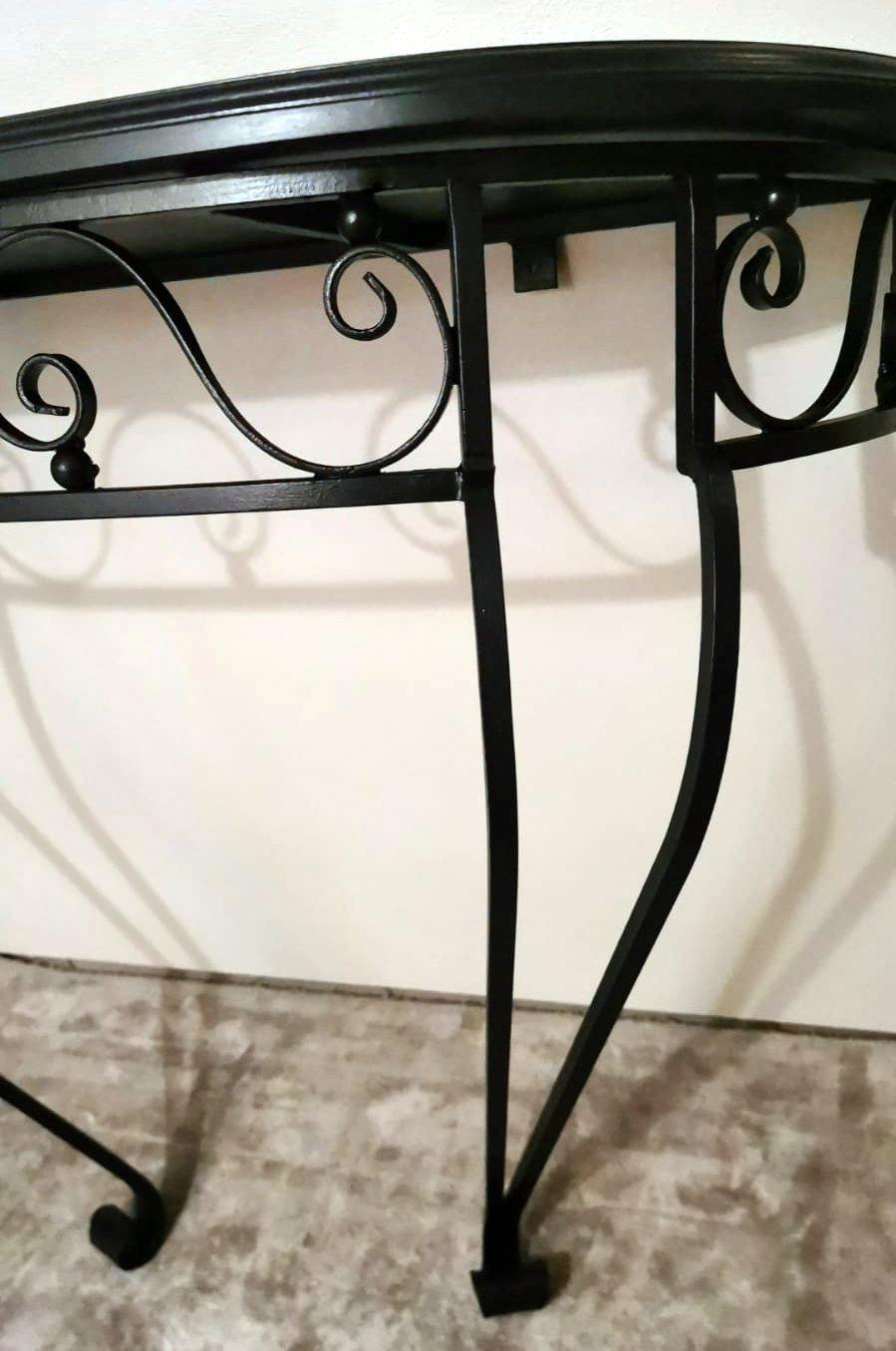 Consolle da parete italiana in ferro battuto con piano in legno in vendita 5