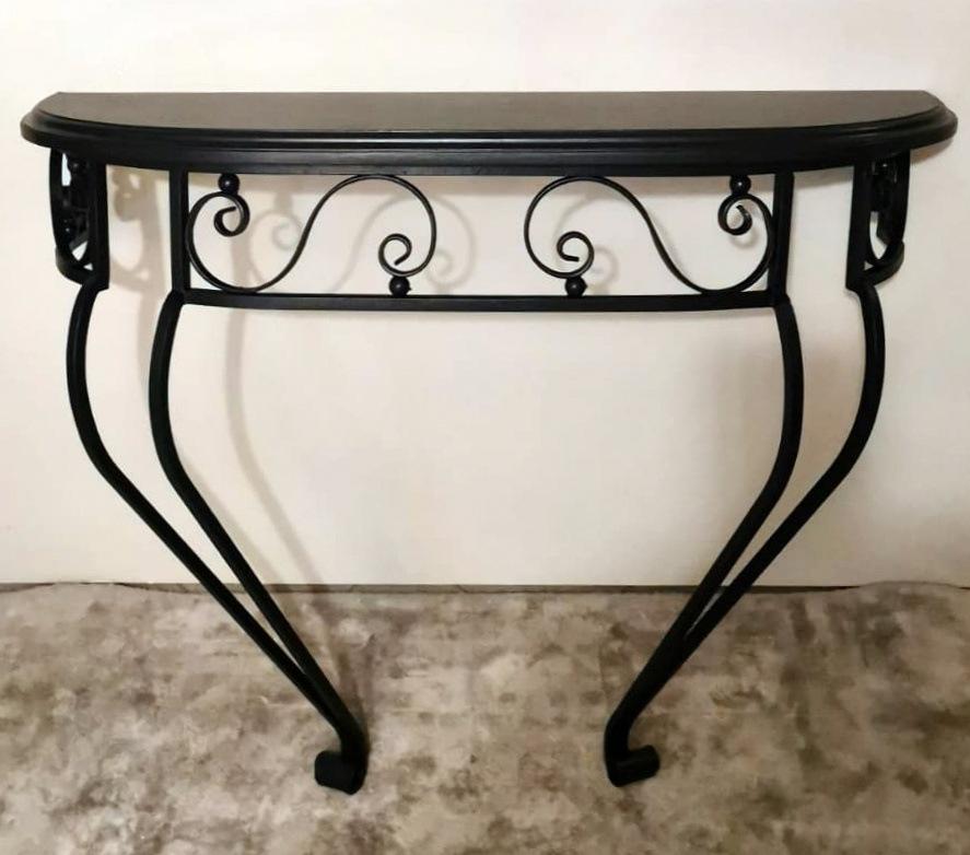 Art Nouveau Consolle da parete italiana in ferro battuto con piano in legno in vendita