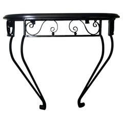 Vintage Wrought Iron Italian Wall Console Table With Wooden Top