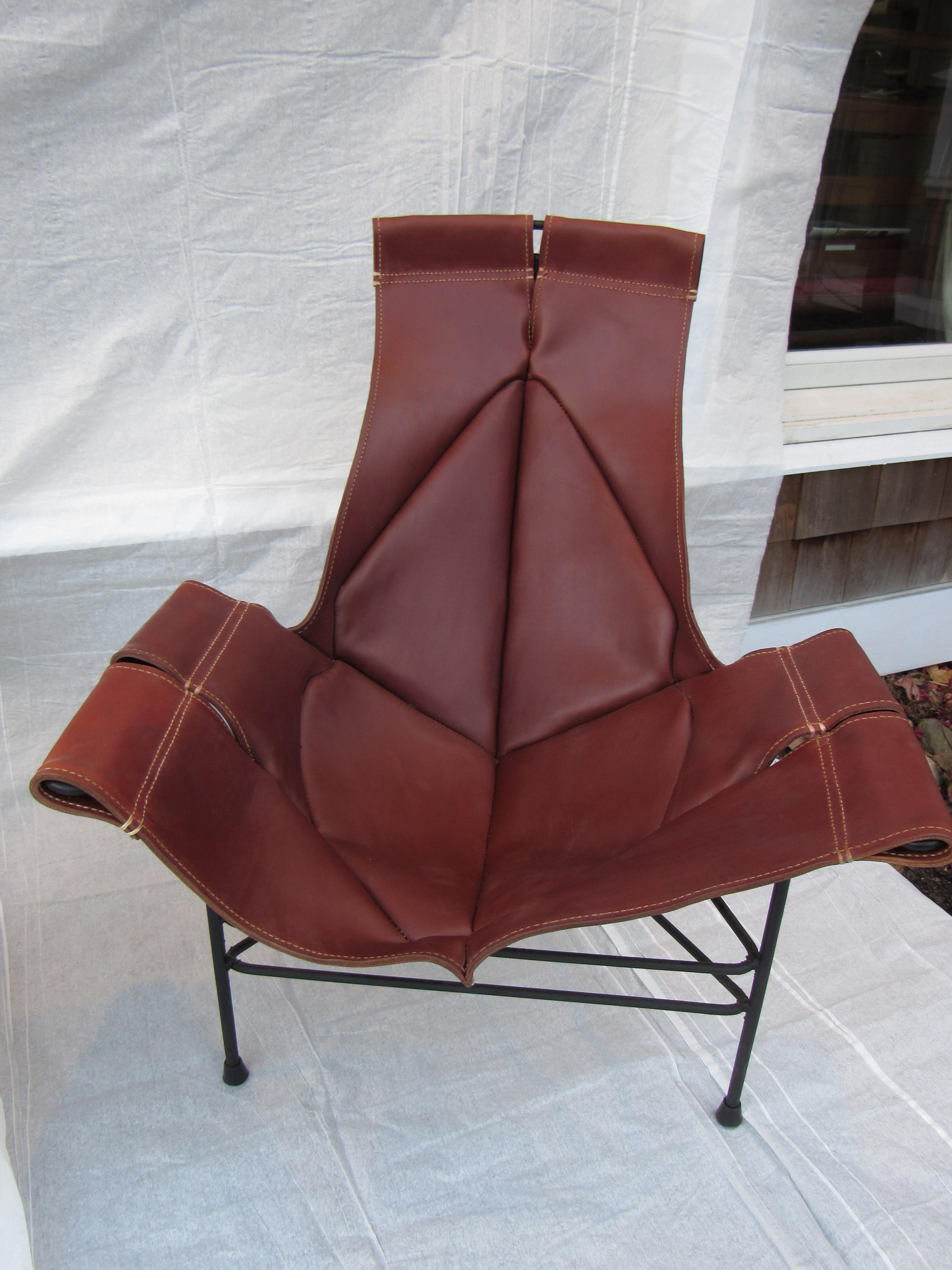Schmiedeeiserner Jerry Johnson Leder-Sling-Loungesessel (3) Leathercraft 1954 (Handgefertigt) im Angebot