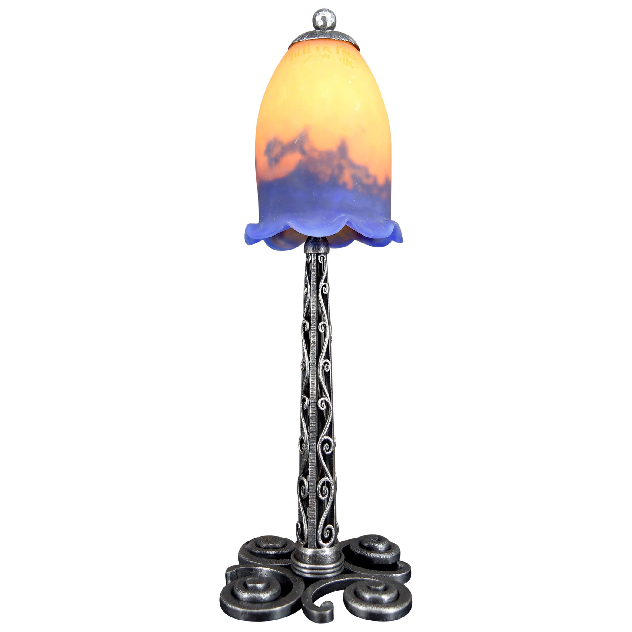 Wrought Iron Lamp by Paul Kiss & Muller Frères, France, Art Deco, Circa 1920
