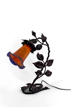 Wrought Iron Lamp in Art Nouveau - Art Deco Style by Muller Frères, Circa 1920