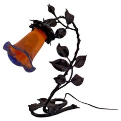 Wrought Iron Lamp in Art Nouveau - Art Deco Style by Muller Frères, Circa 1920