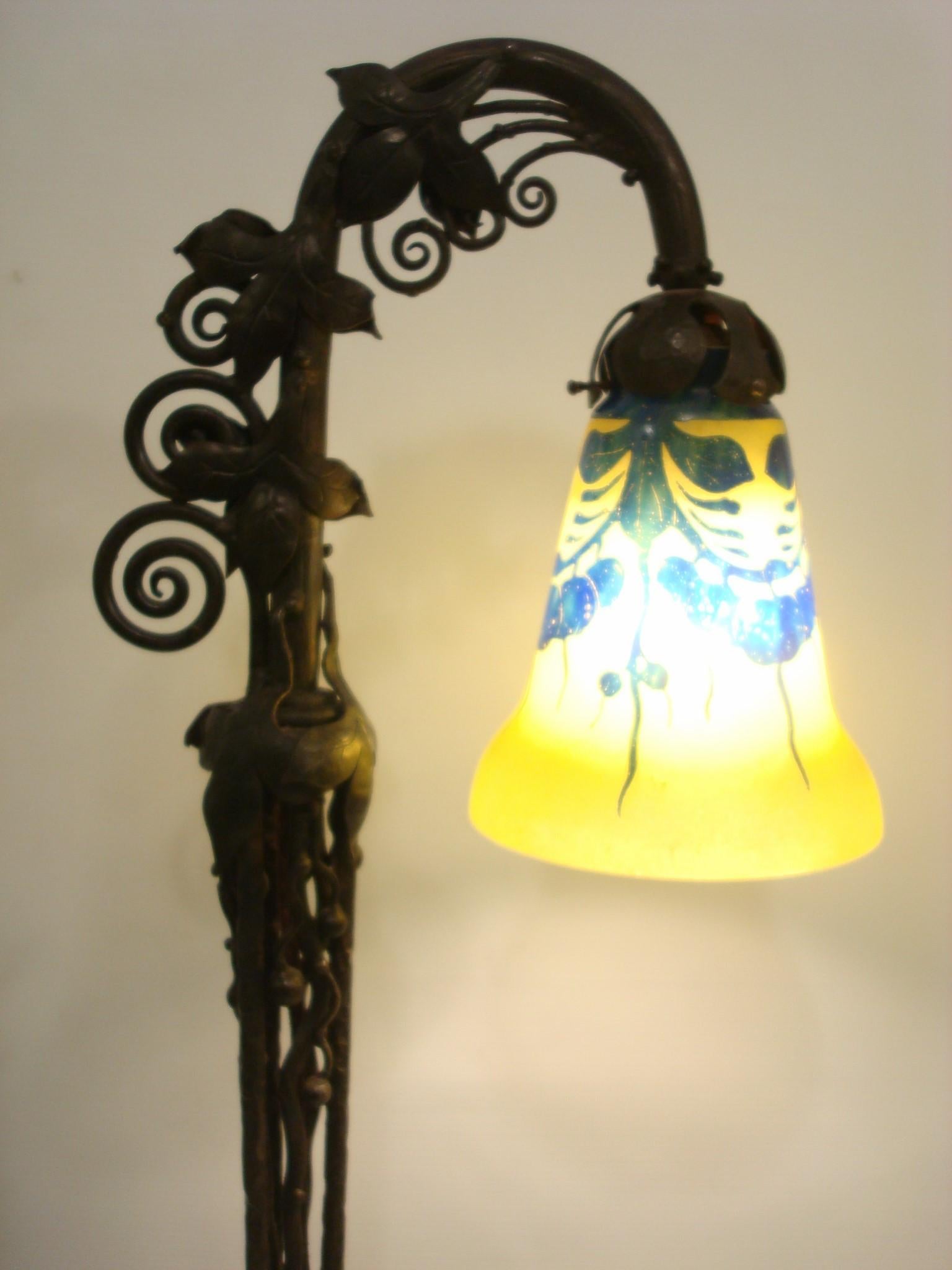 French Wrought Iron Lamp in Art Nouveau - Art Deco Style, Circa 1920 For Sale