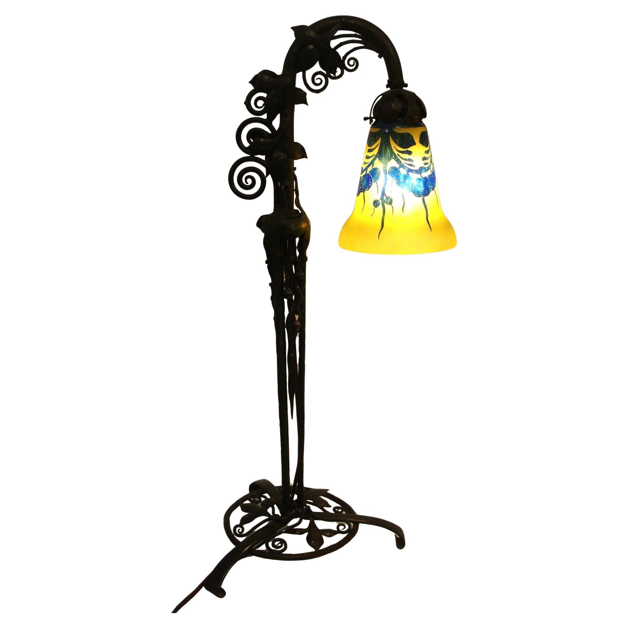 Wrought Iron Lamp in Art Nouveau - Art Deco Style, Circa 1920 For Sale