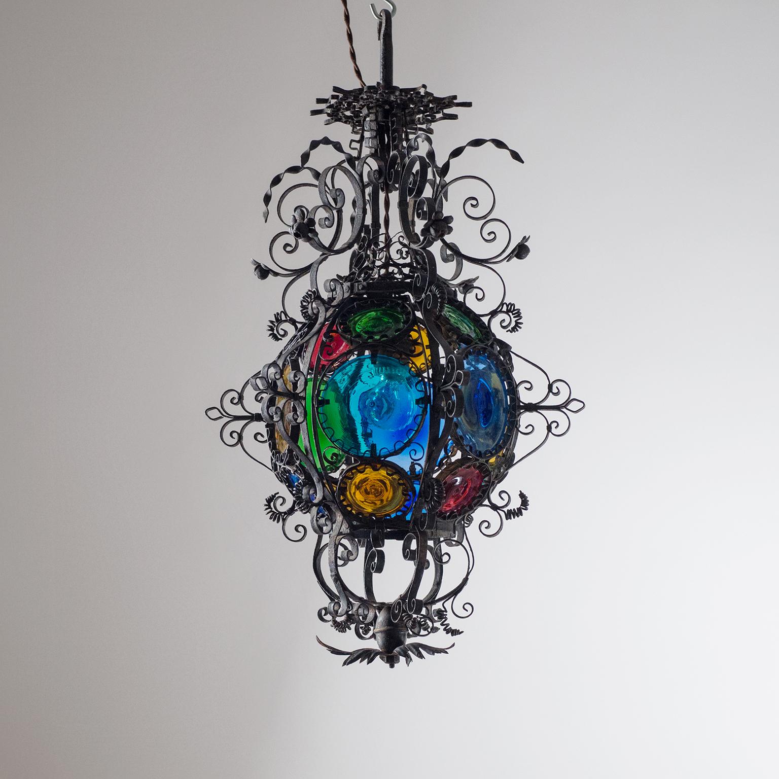 Wrought Iron Lantern, circa 1890, Stained Glass 7