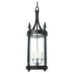 Wrought Iron Lantern with Curved Textured Glass