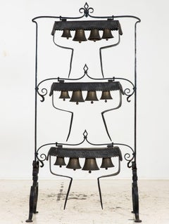 Wrought Iron Latten Bell Stand, Three Tier, English Late 19th C.