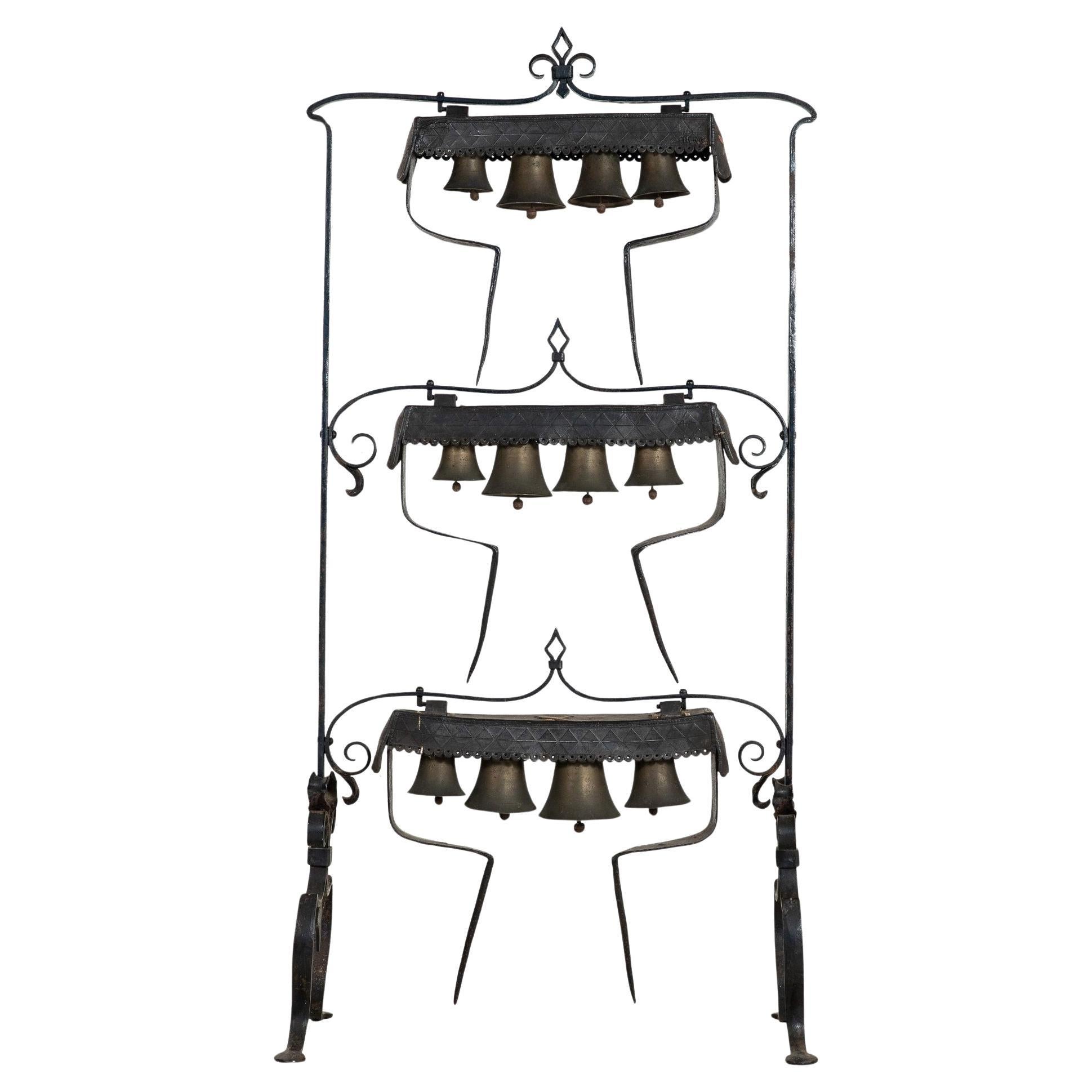 Wrought Iron Latten Bell Stand, Three Tier, English Late 19th C. For Sale